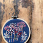 Handmade Embroidered Ornament: Two Birds on tan linen