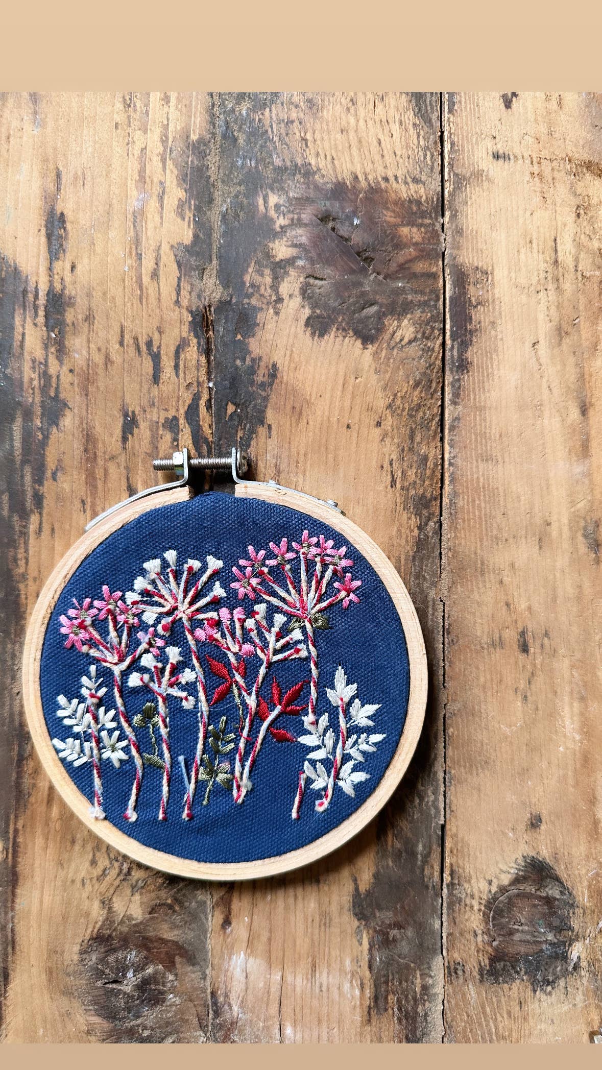 Handmade Embroidered Ornament: Tree & Reindeer on navy linen