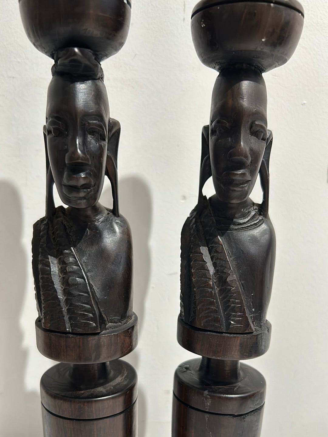 Set of 2 vintage African tribal candle holders