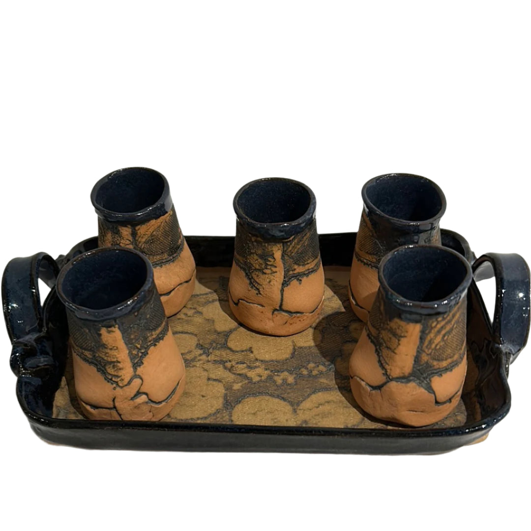 Ceramic tea set with serving tray