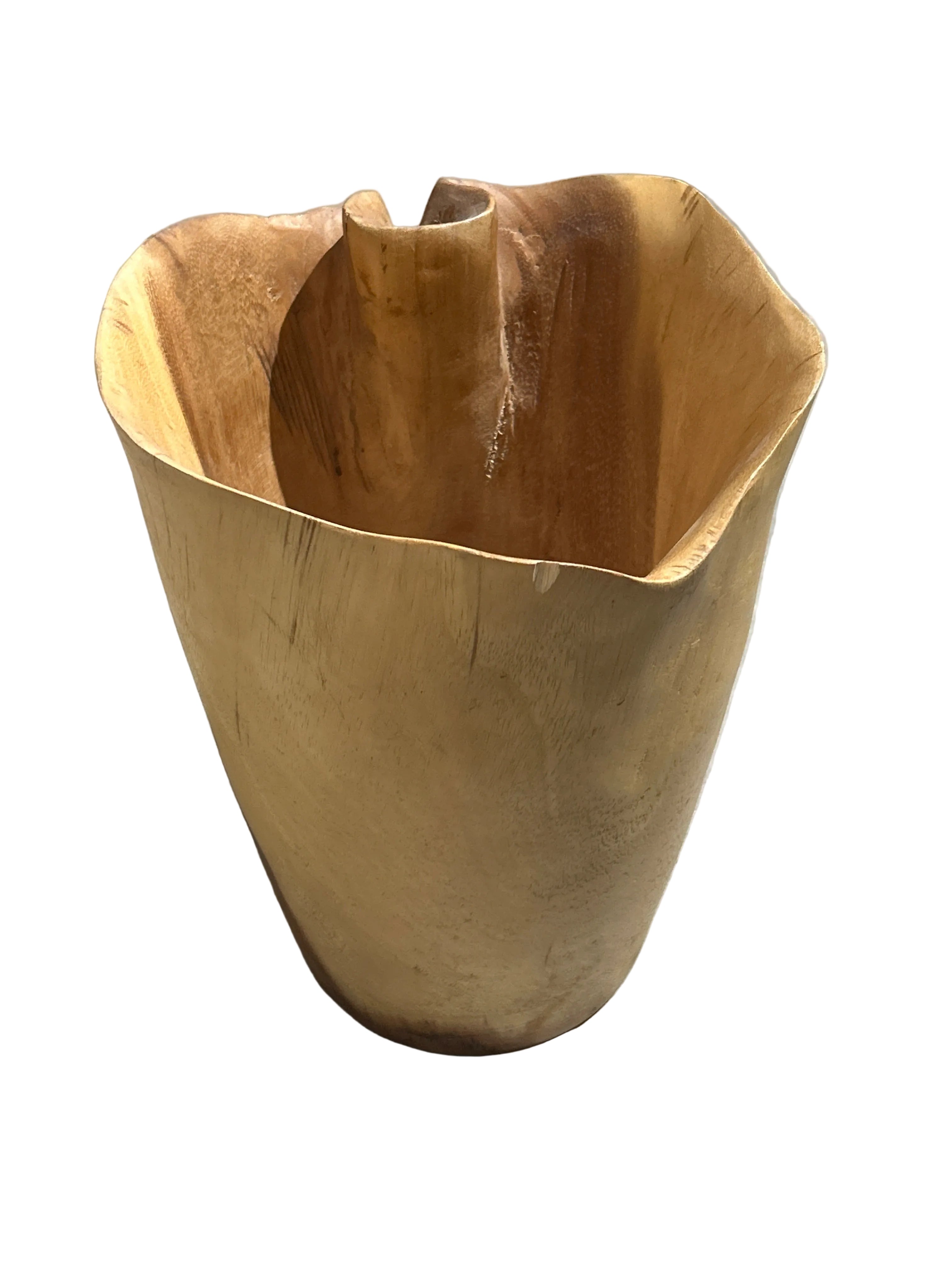 Hand carved ruffled wood vessel