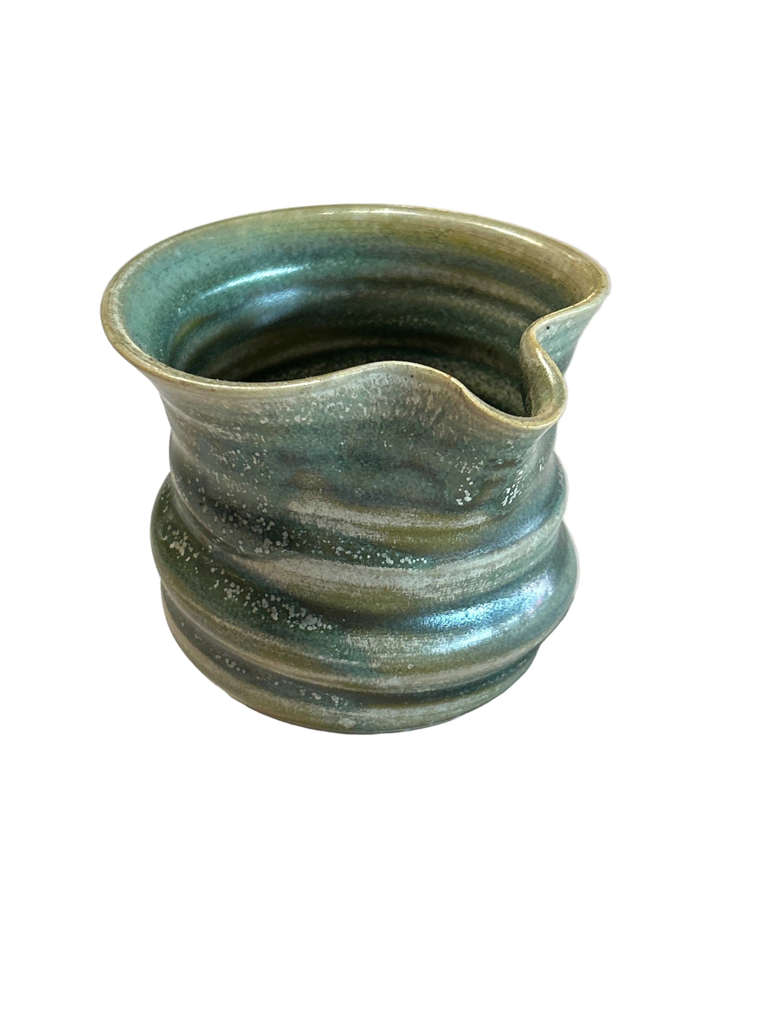 Vintage handmade green ceramic creamer jug
