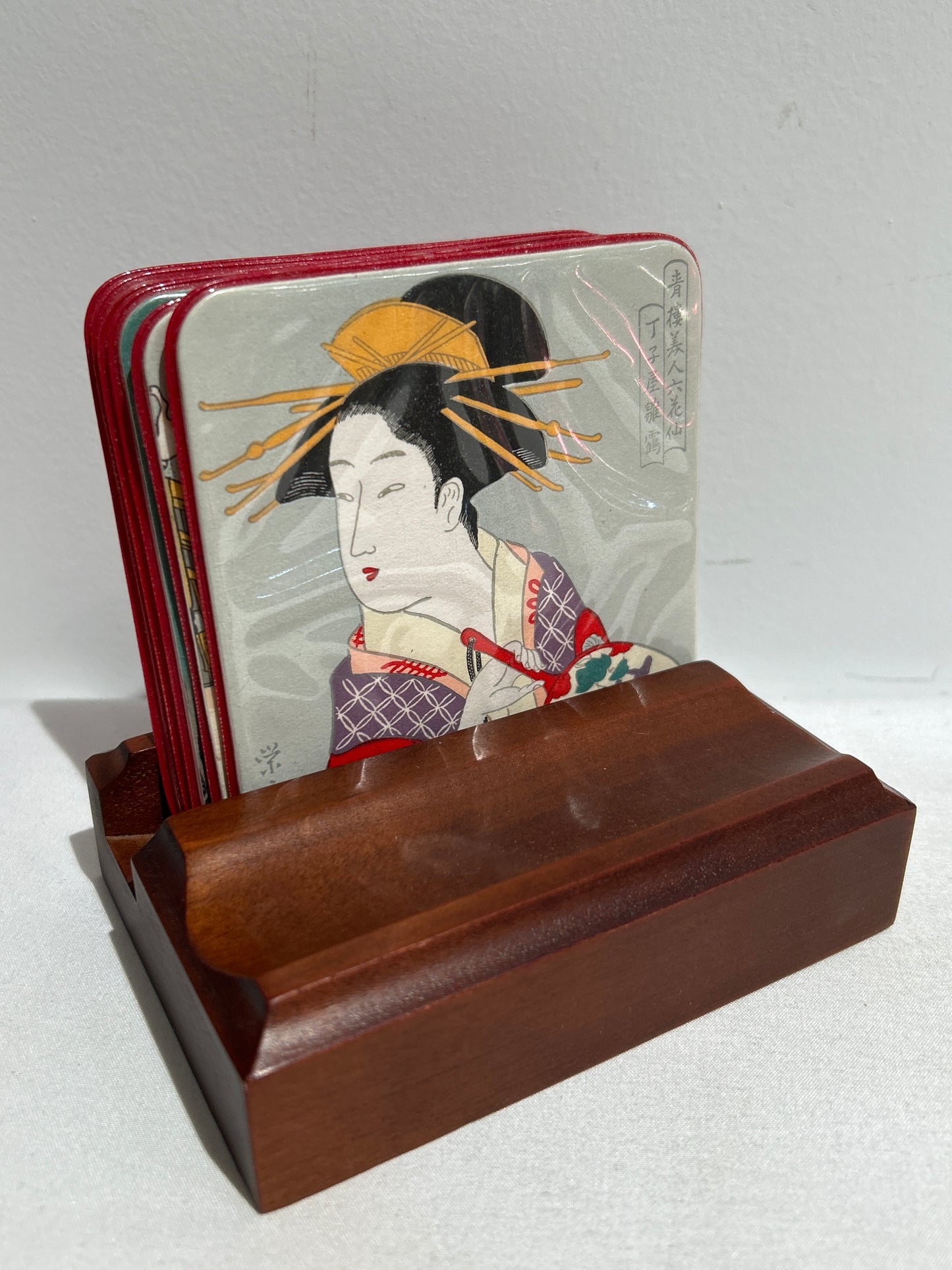 Vintage Japanese coaster set with holder