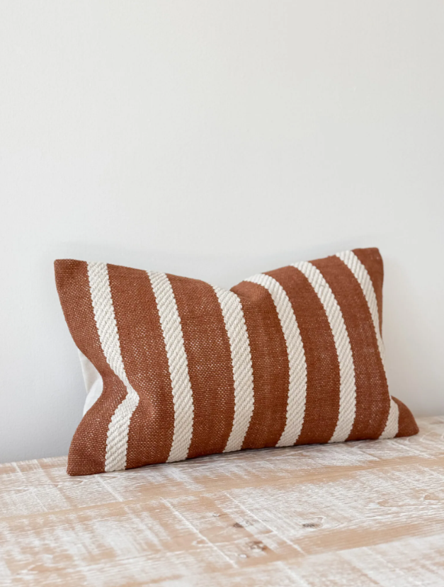 India Luxe Cotton Pillow 20 x 12 in  - Rust Rope Stripe