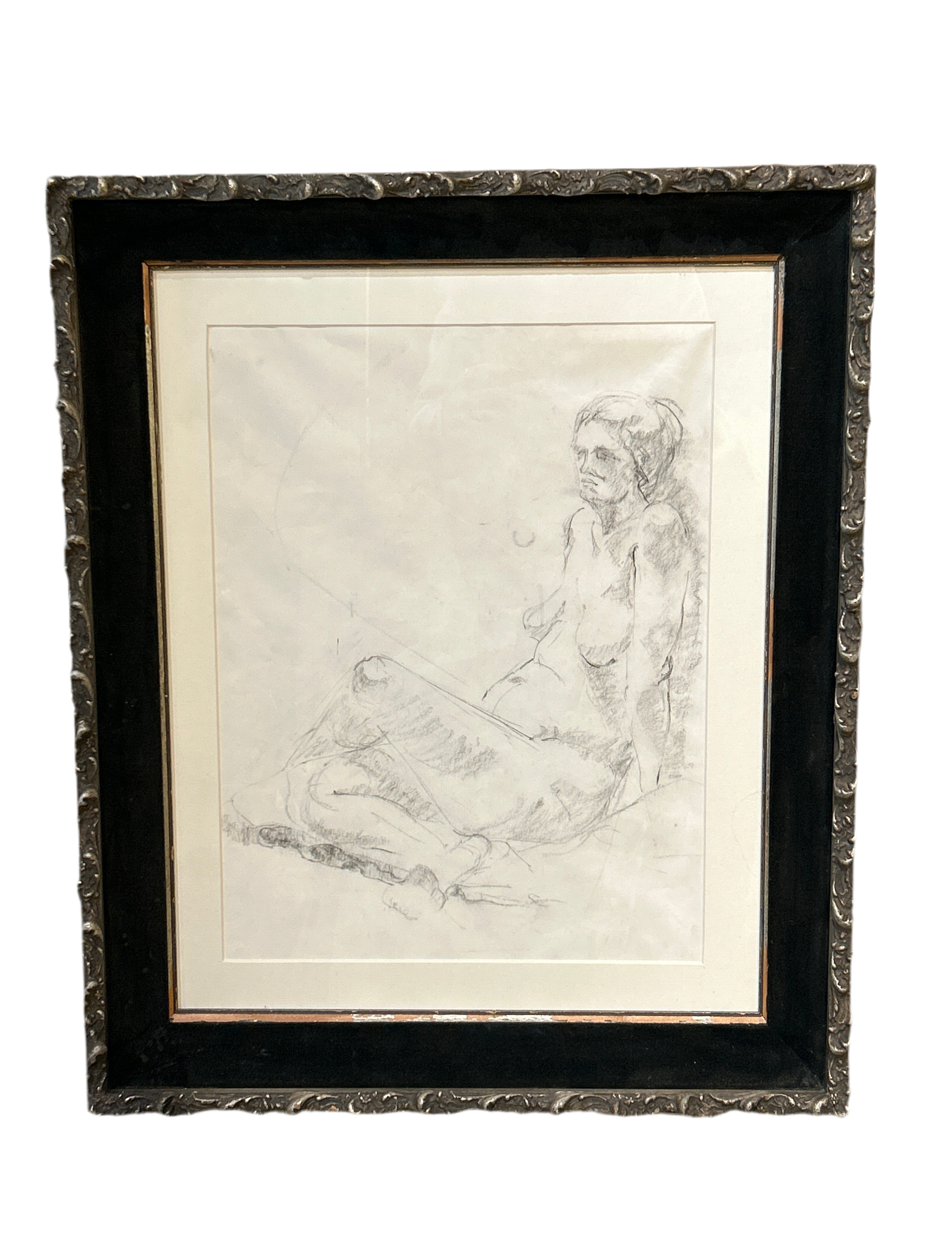 Vintage reclined nude sketch