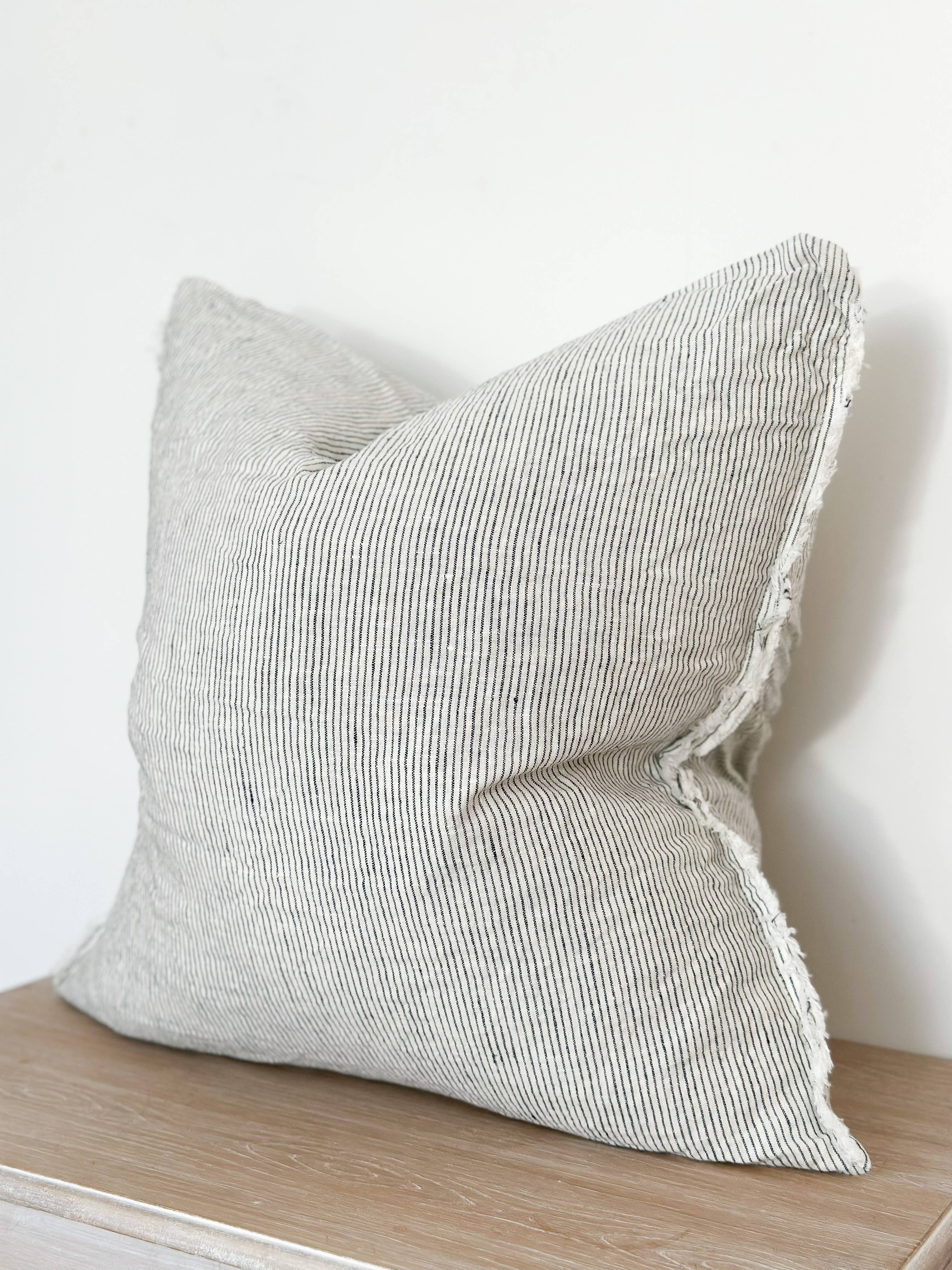 Esmee Linen Pillow 18 x 18 in – Frayed Edge Ticking Stripe