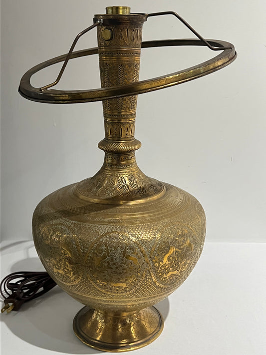 Patterned brass lamp