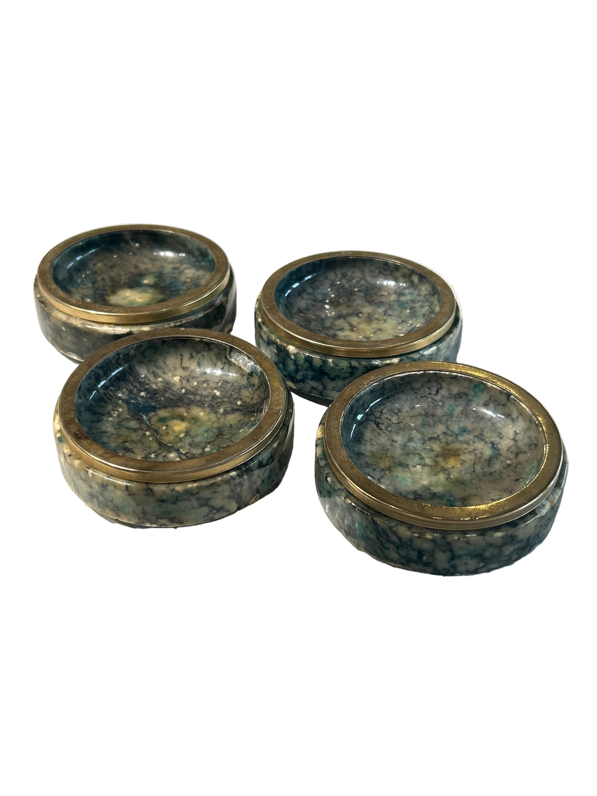 Vintage set of 4 marble and brass dishes