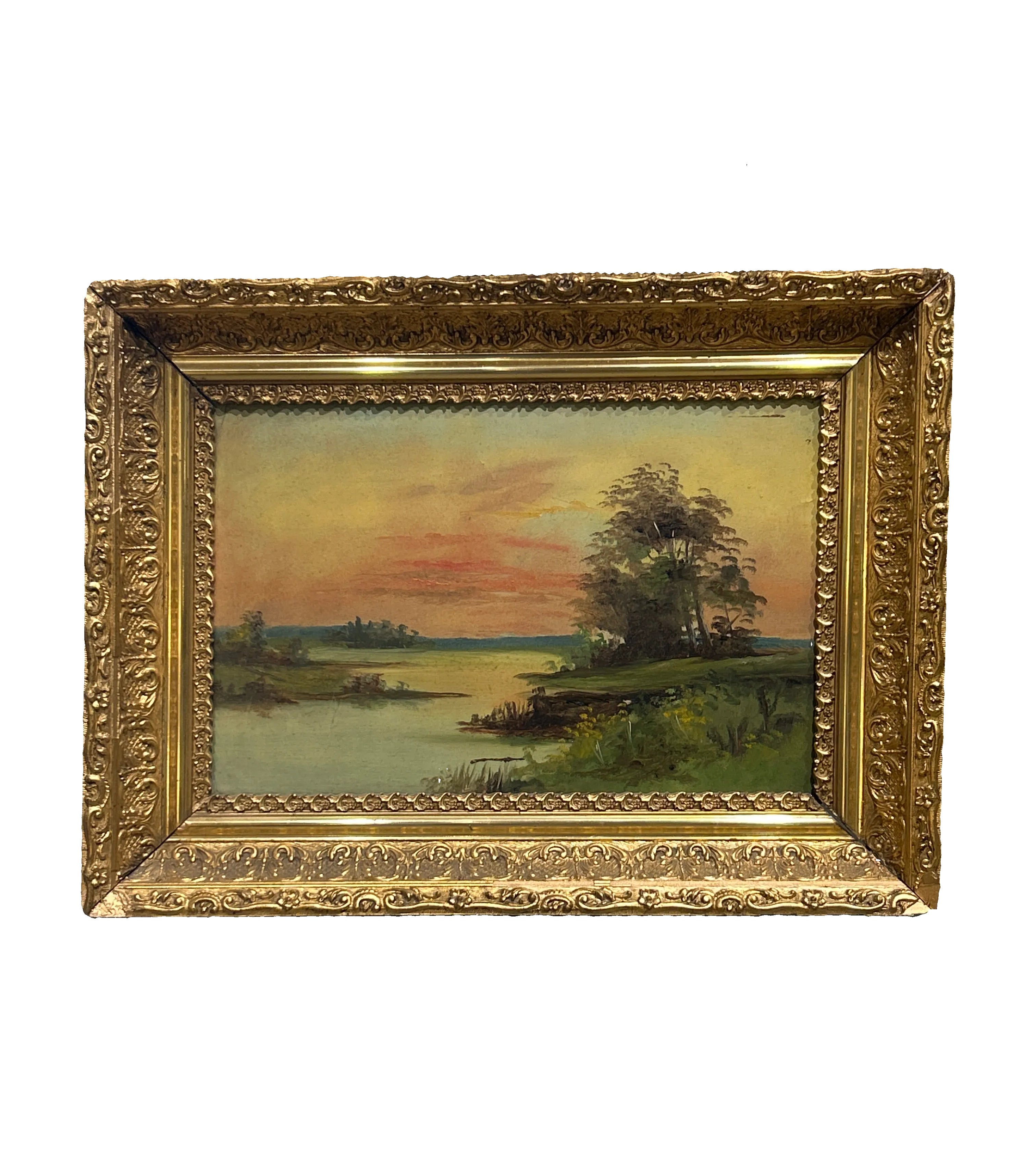 Vintage gilt framed oil landscape painting