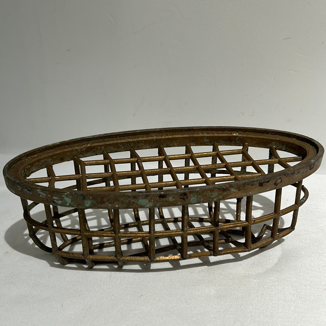 Vintage brass floralfrog oval