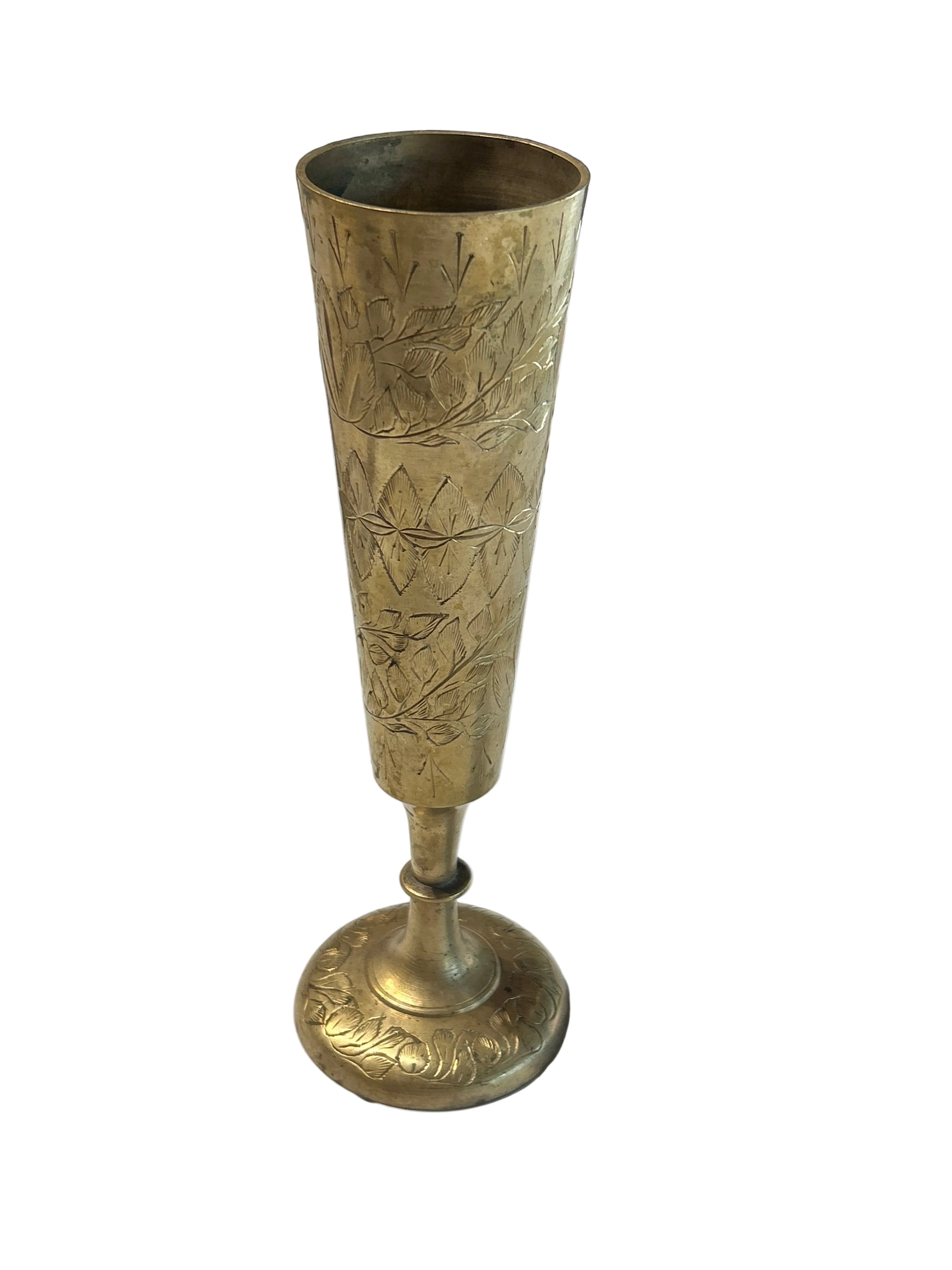 Vintage etched brass vase