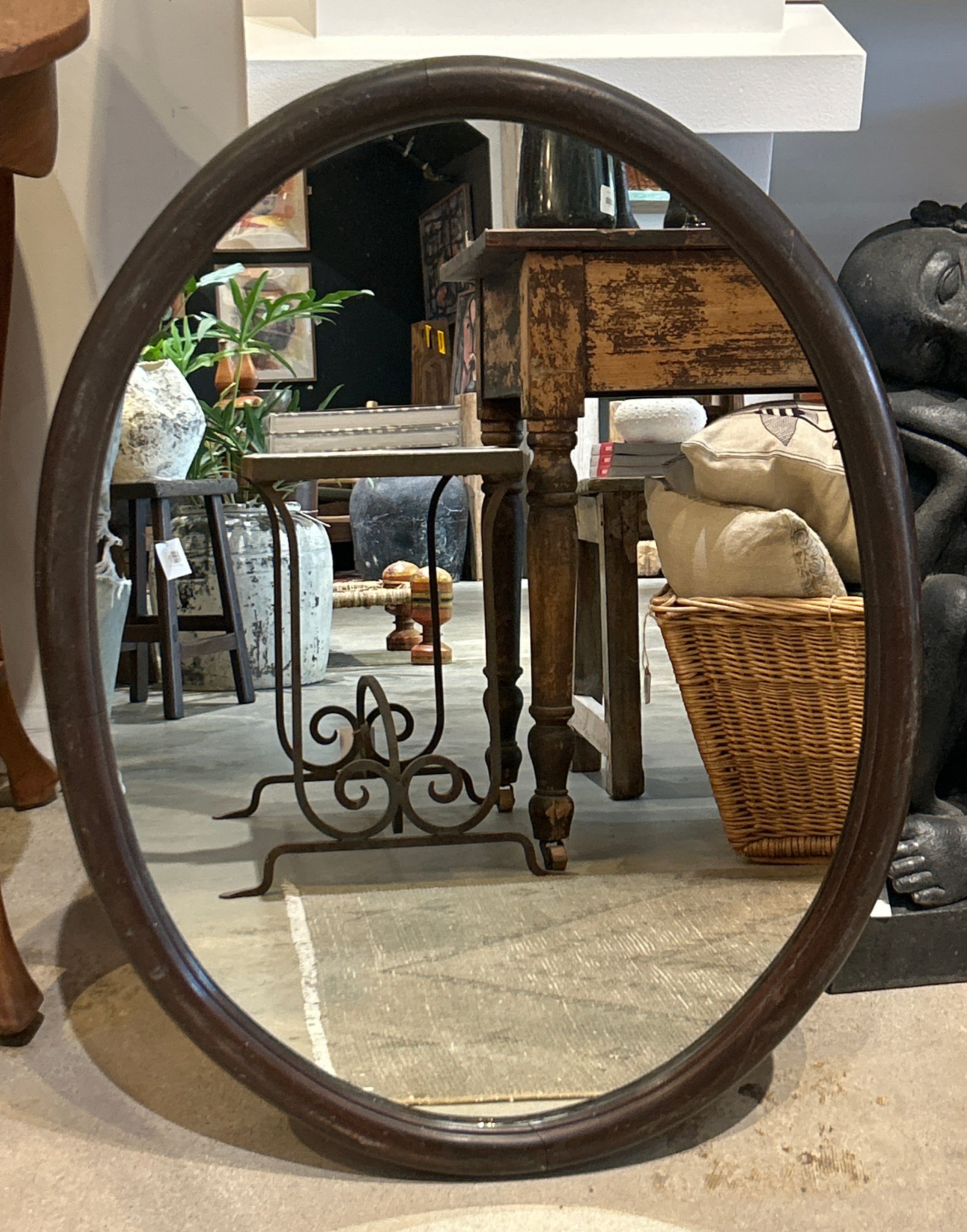 Vintage oval mahogany wood mirror