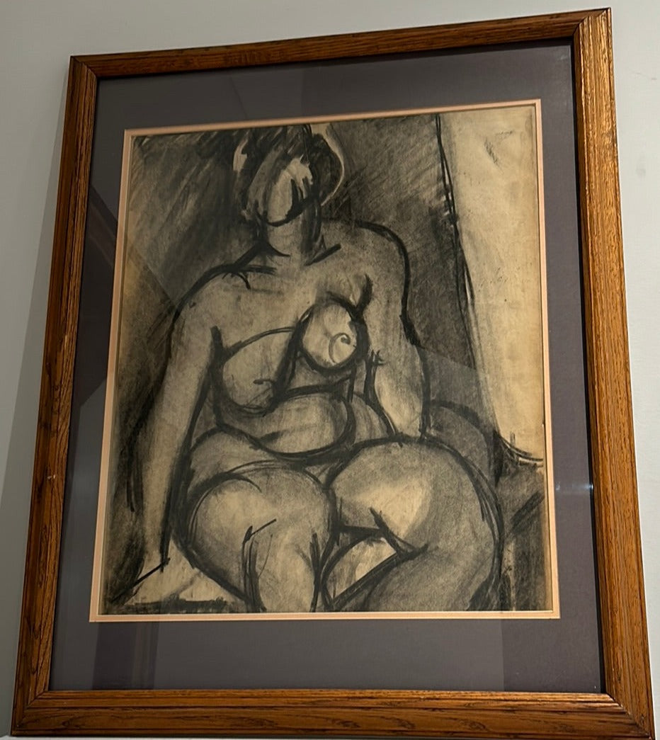 Sitting nude sketch wood frame