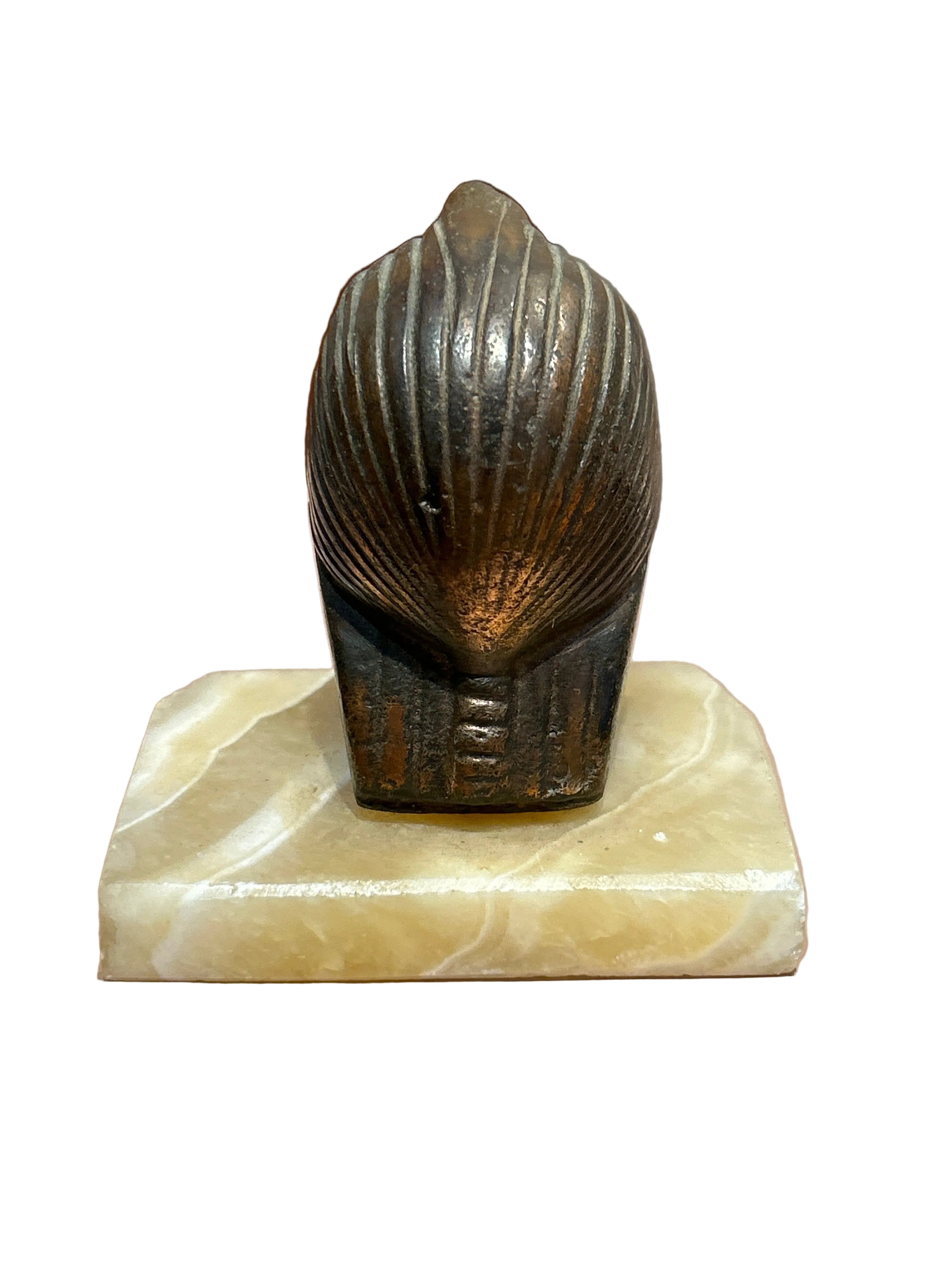 Vintage copper pharaoh figurine on onyx base