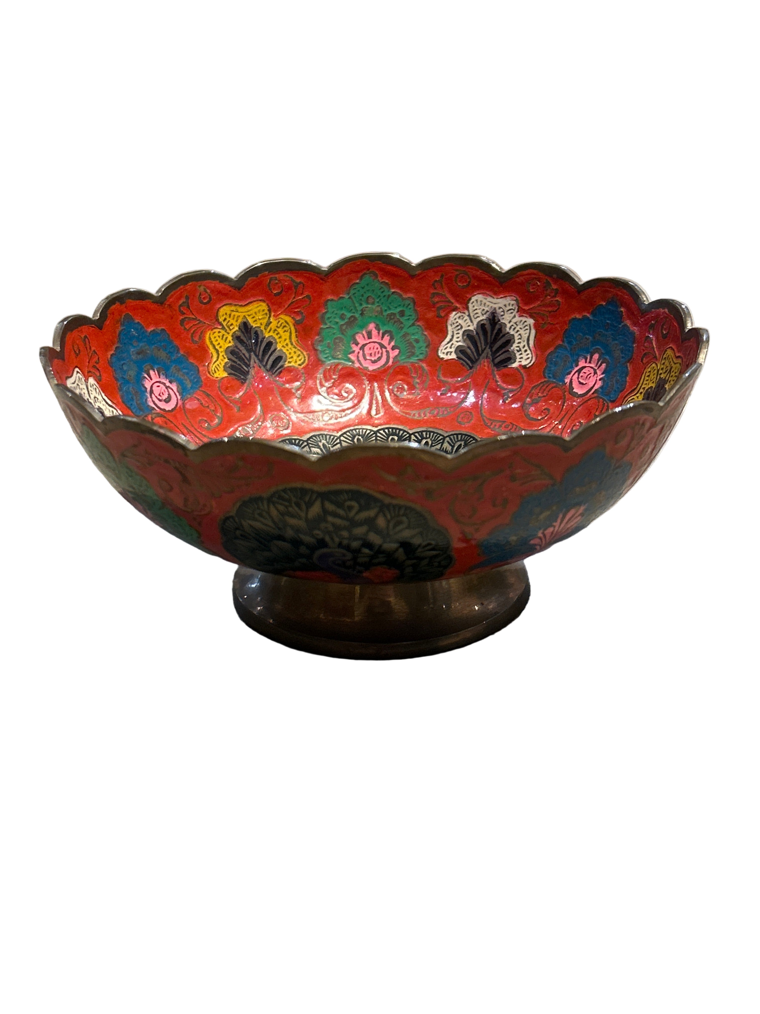 Vintage Hand Painted Brass Footed Bowl