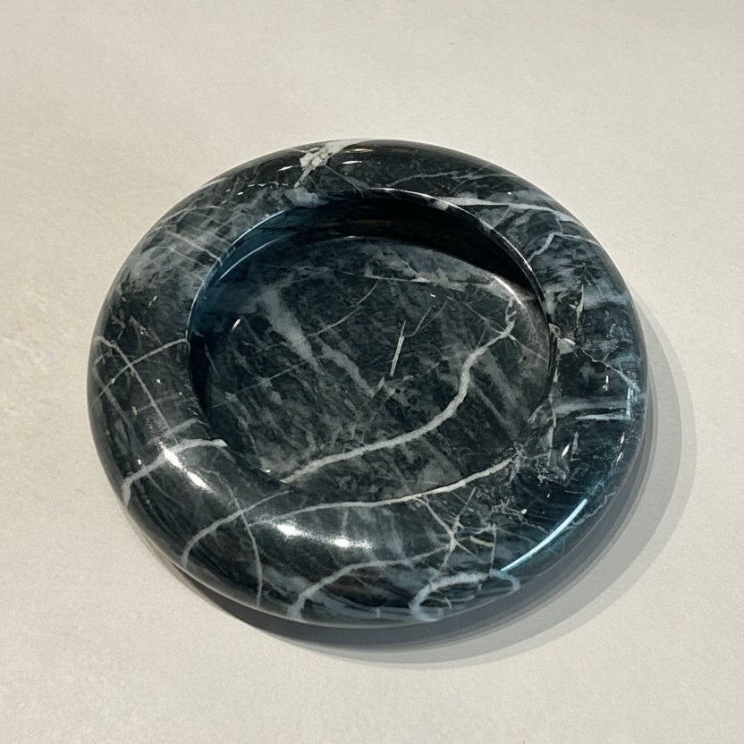 Black marble dish with white veining