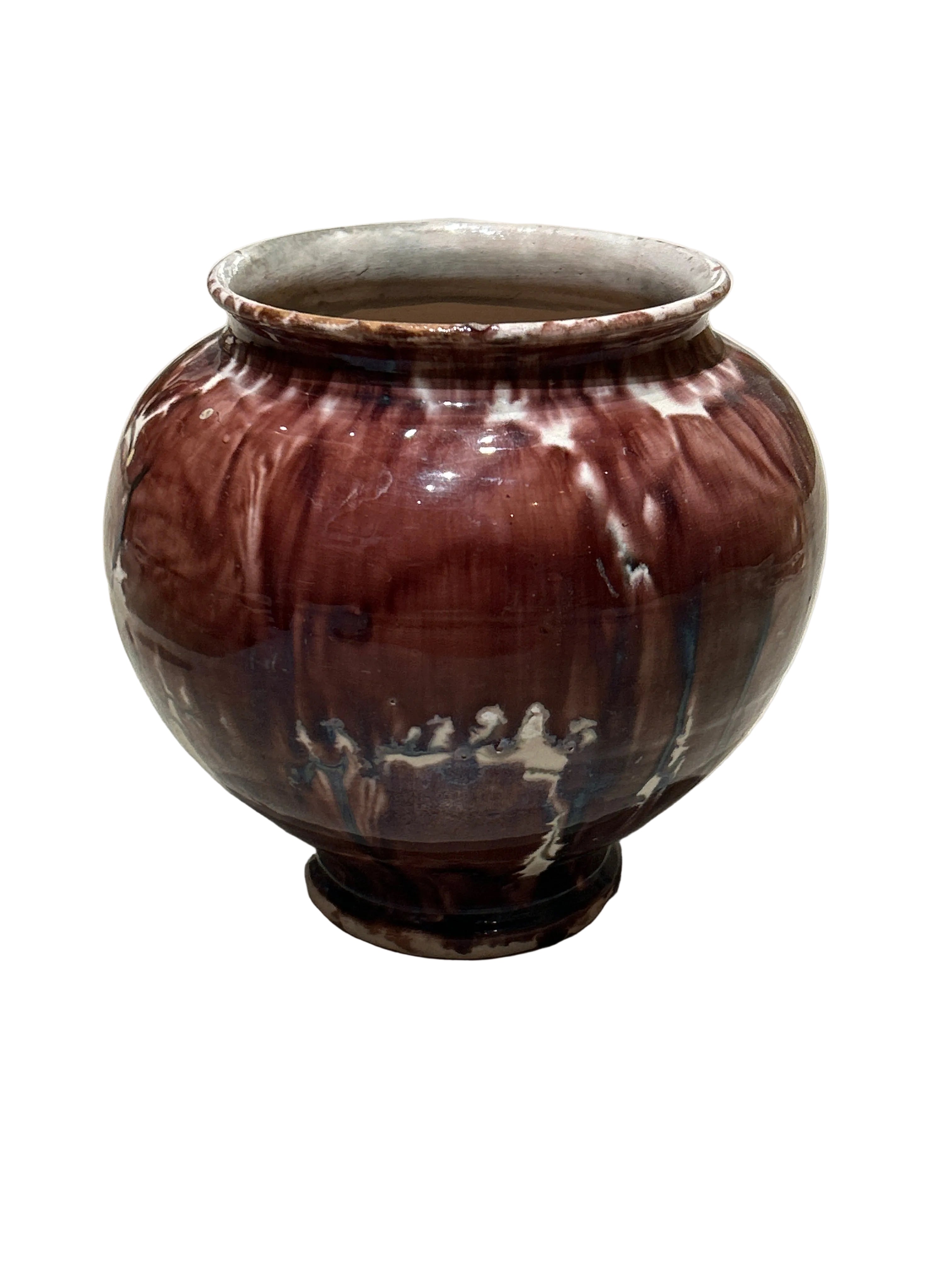 Vintage Ceramic Red Drip Glazed Planter