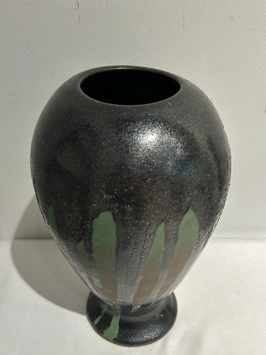 Vintage black and green drip glazed vase