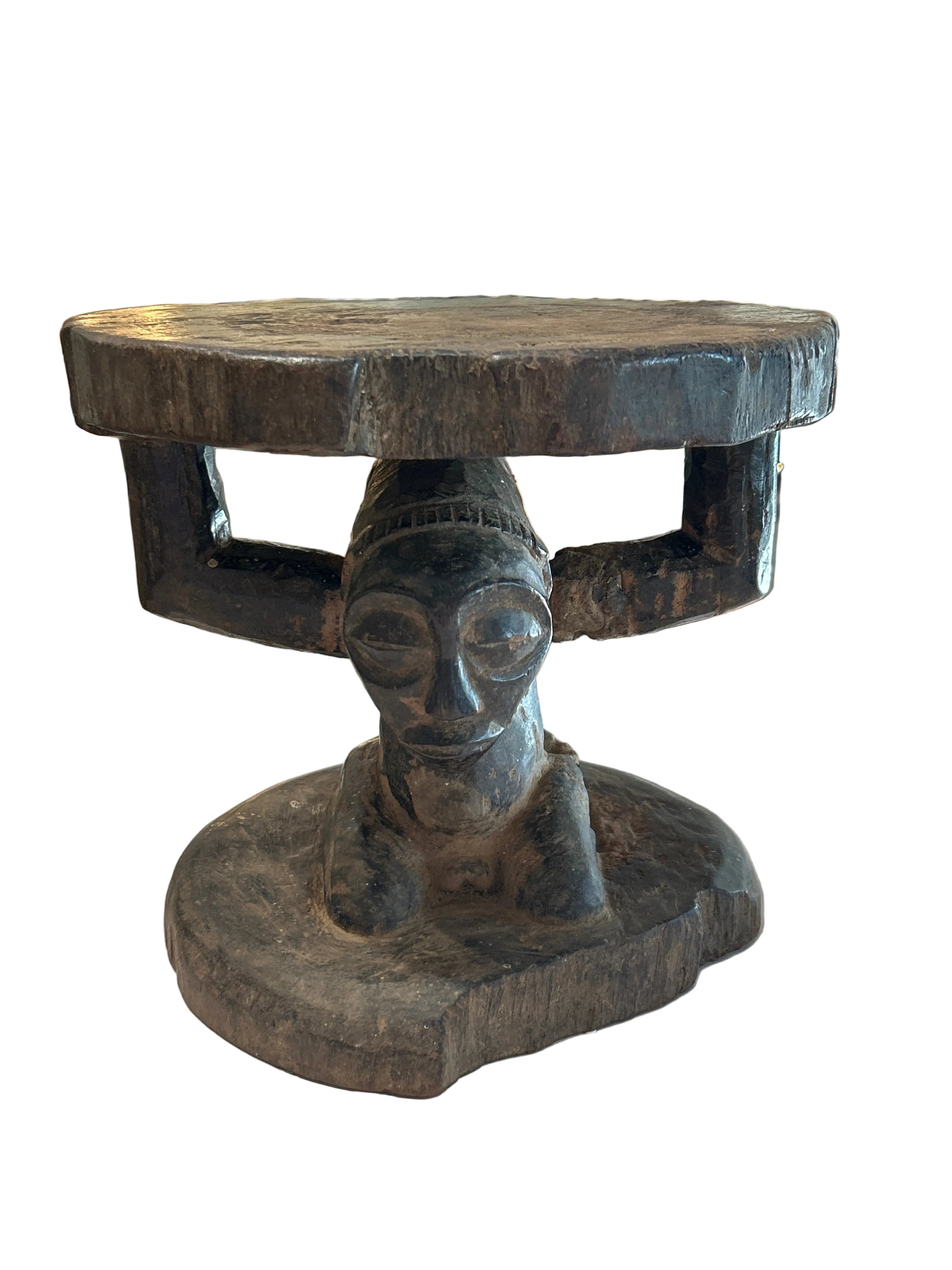 Vintage hand carved African stool sm
