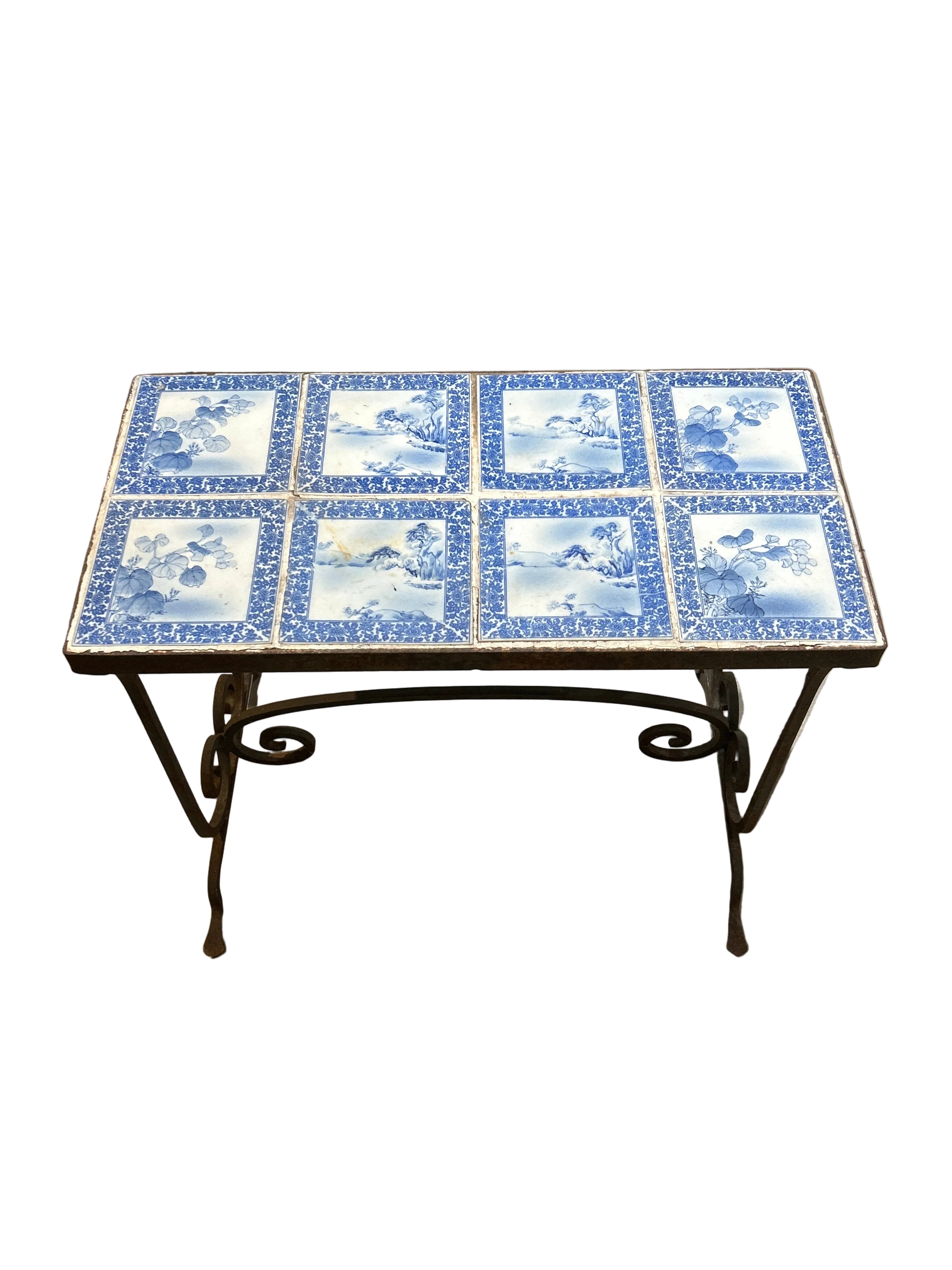 Vintage iron and delft tile coffee table