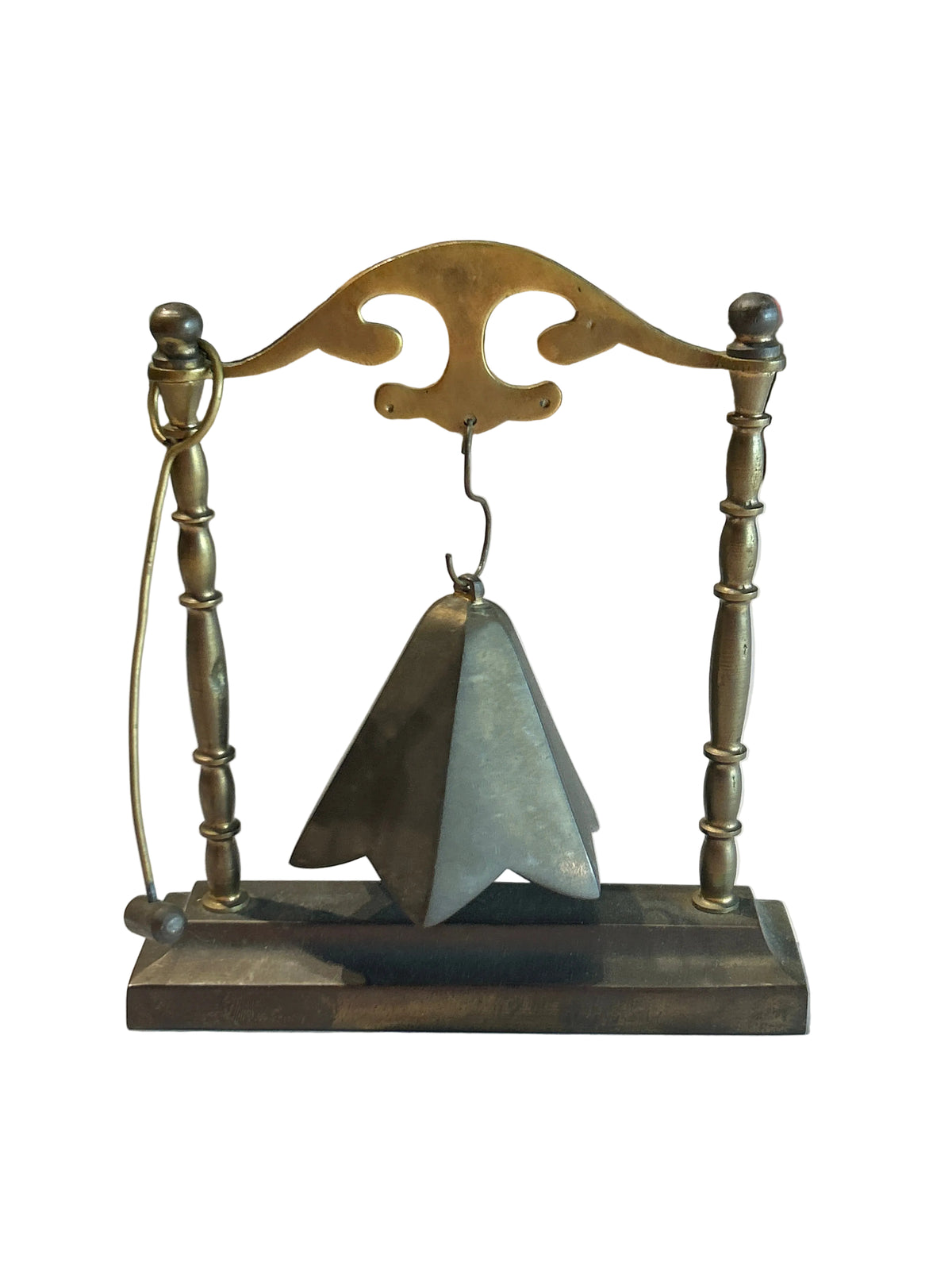Vintage MCM hanging brass bell and mallet