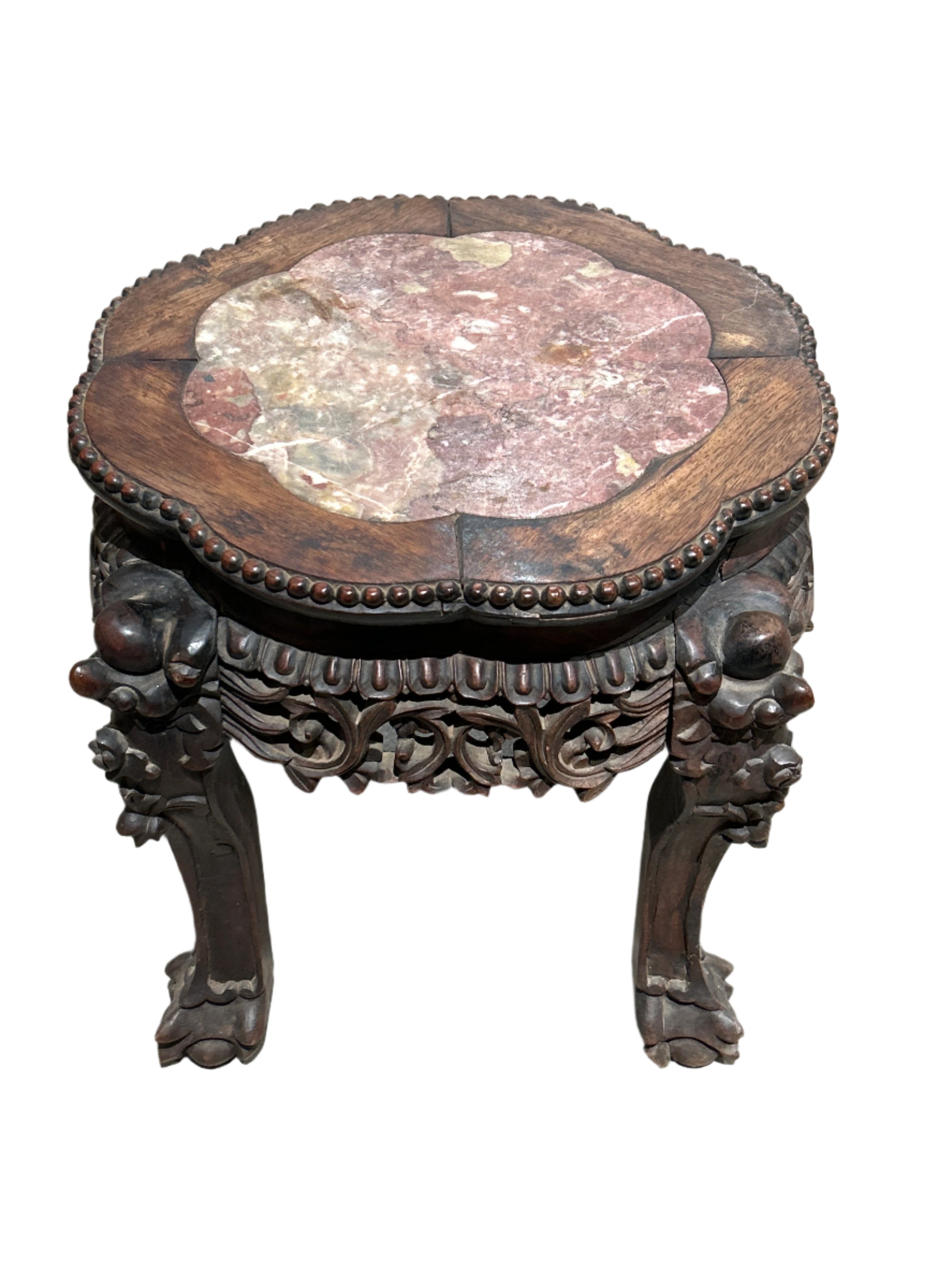 Vintage wood side table with marble top