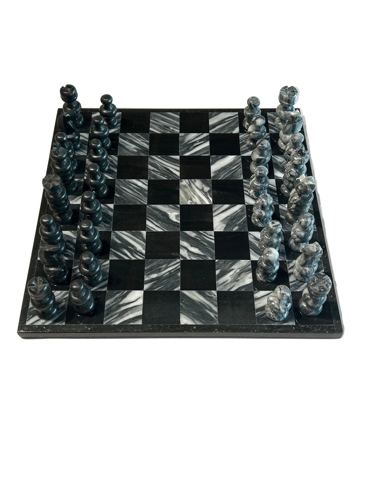 Vintage gray and black marble chess set
