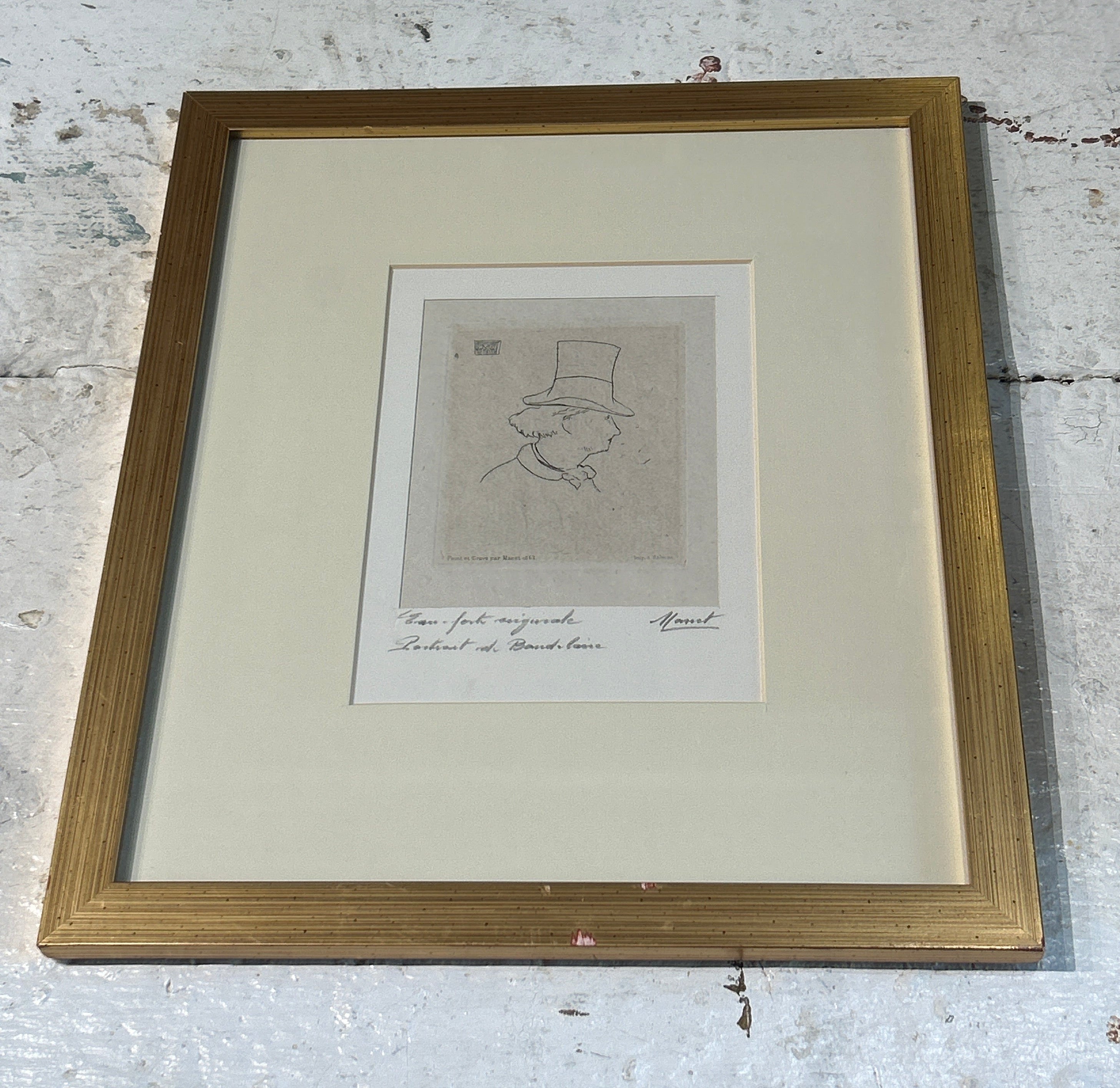 Vintage Édouard Manet “Baudelaire de Profil en Chapeau”