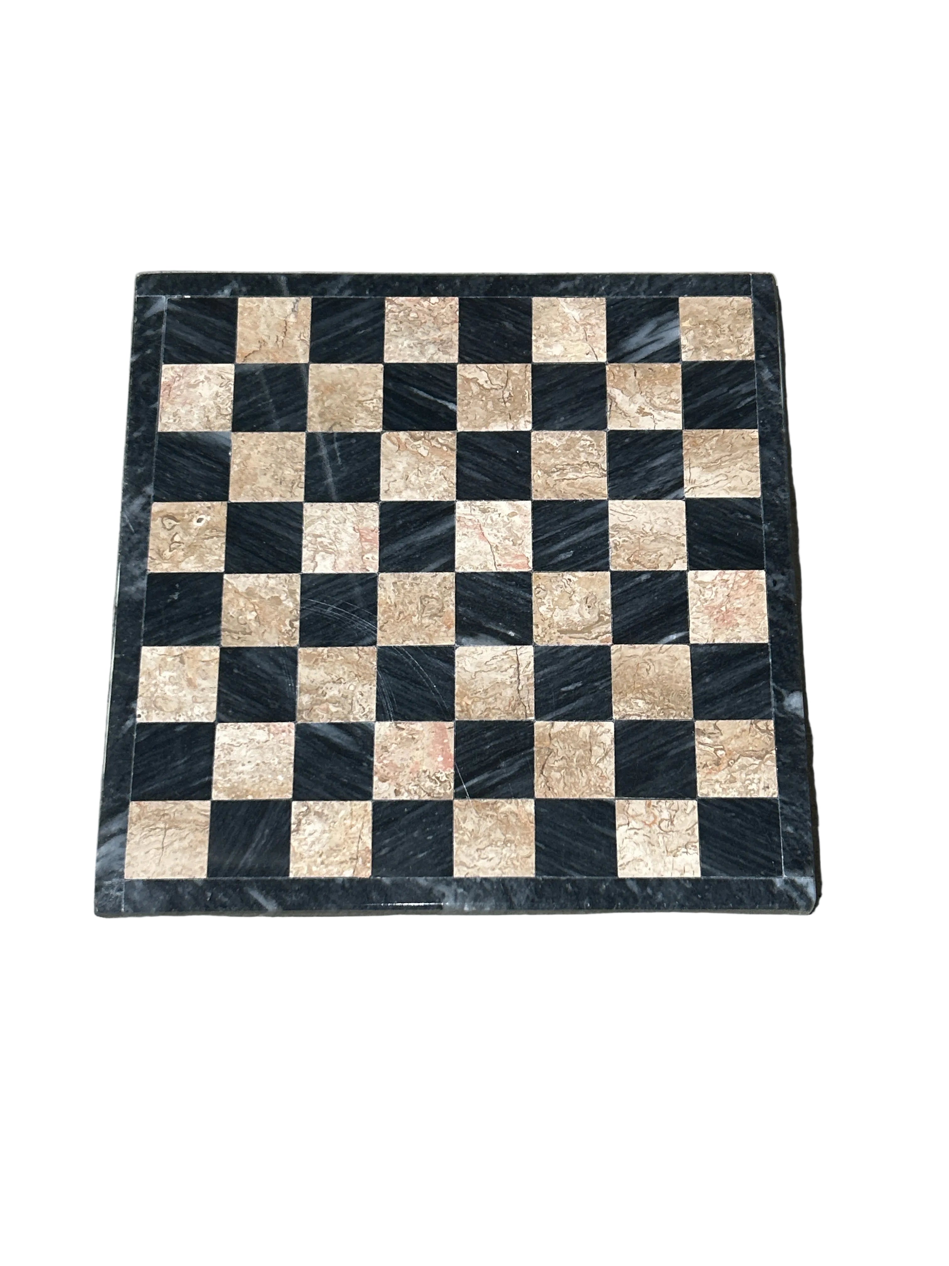 Vintage mini black and tan marble chess set
