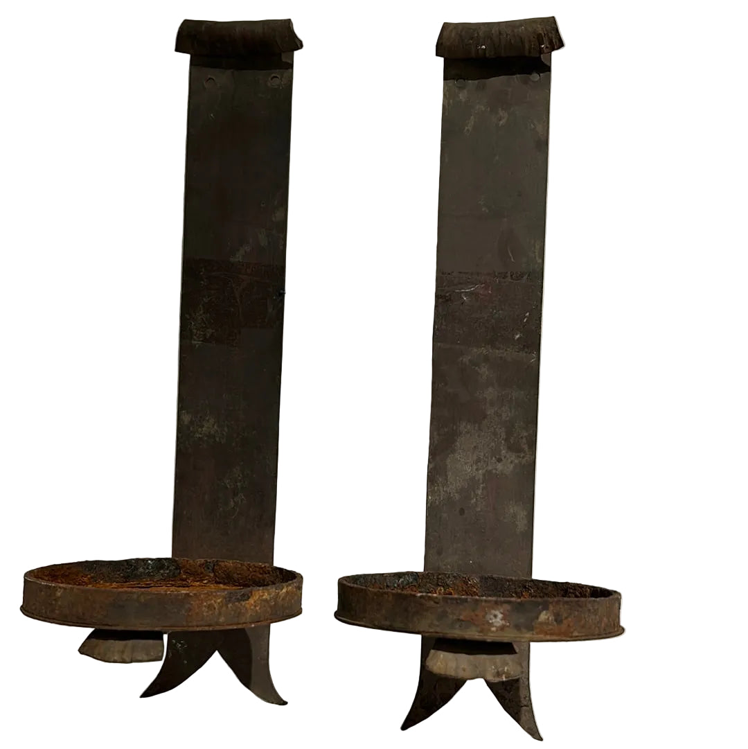 Distressed metal wall candle sconces