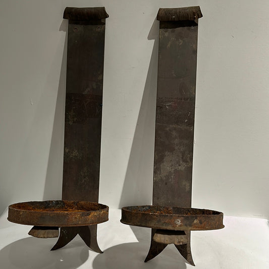 Distressed metal wall candle sconces