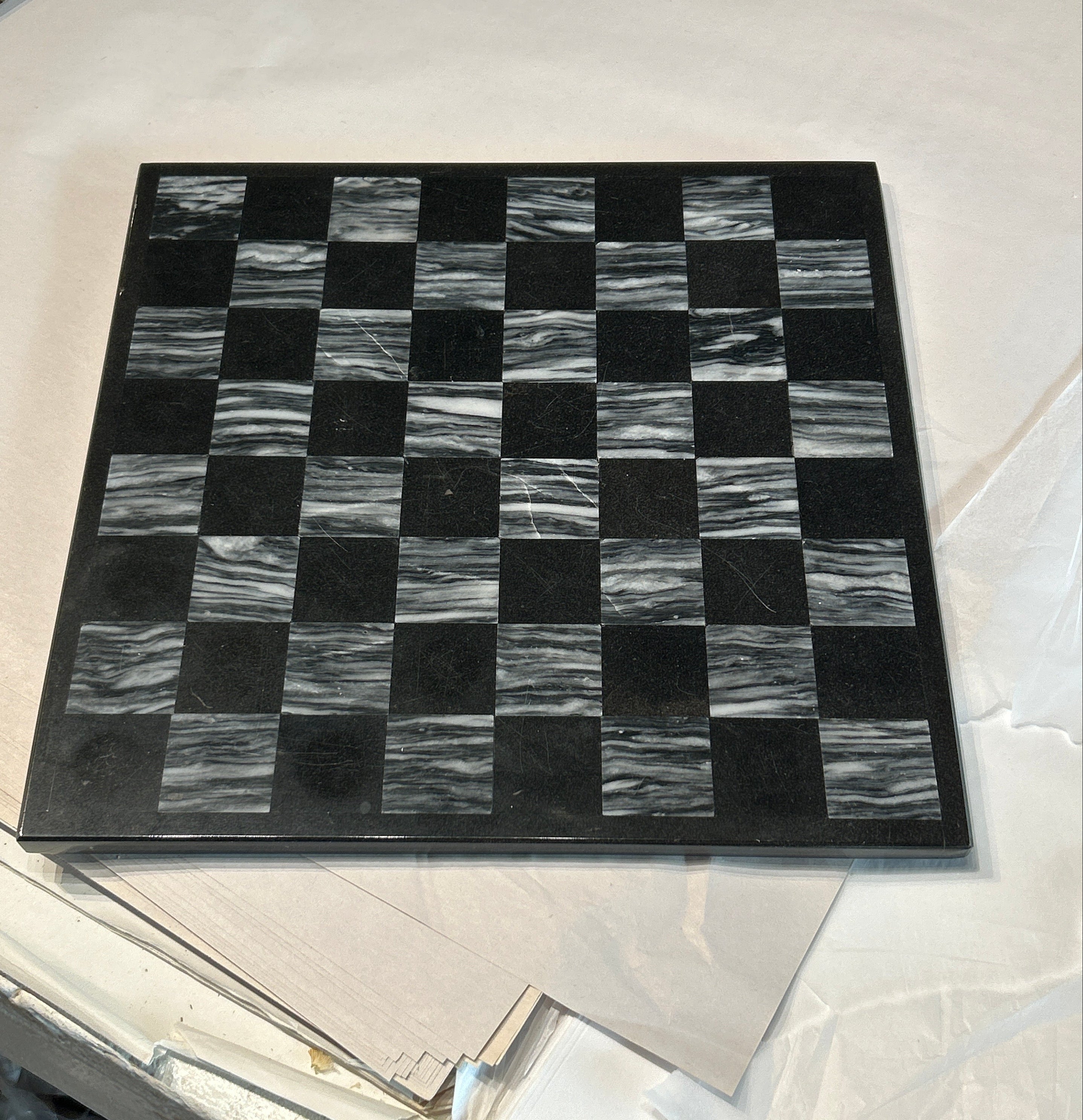 Vintage black and gray marble chess set
