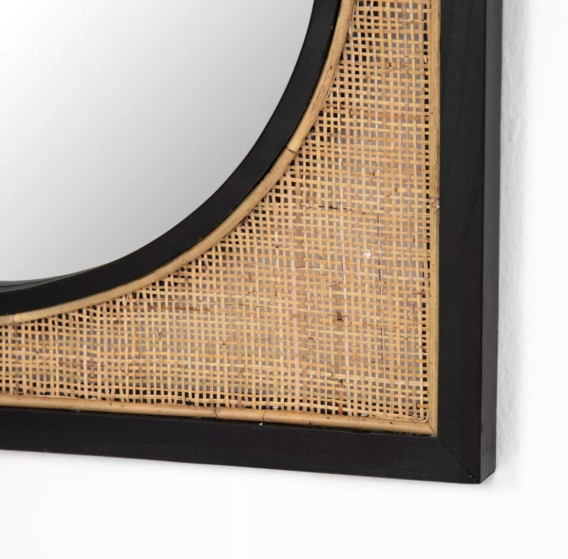 Black wood and rattan mirror