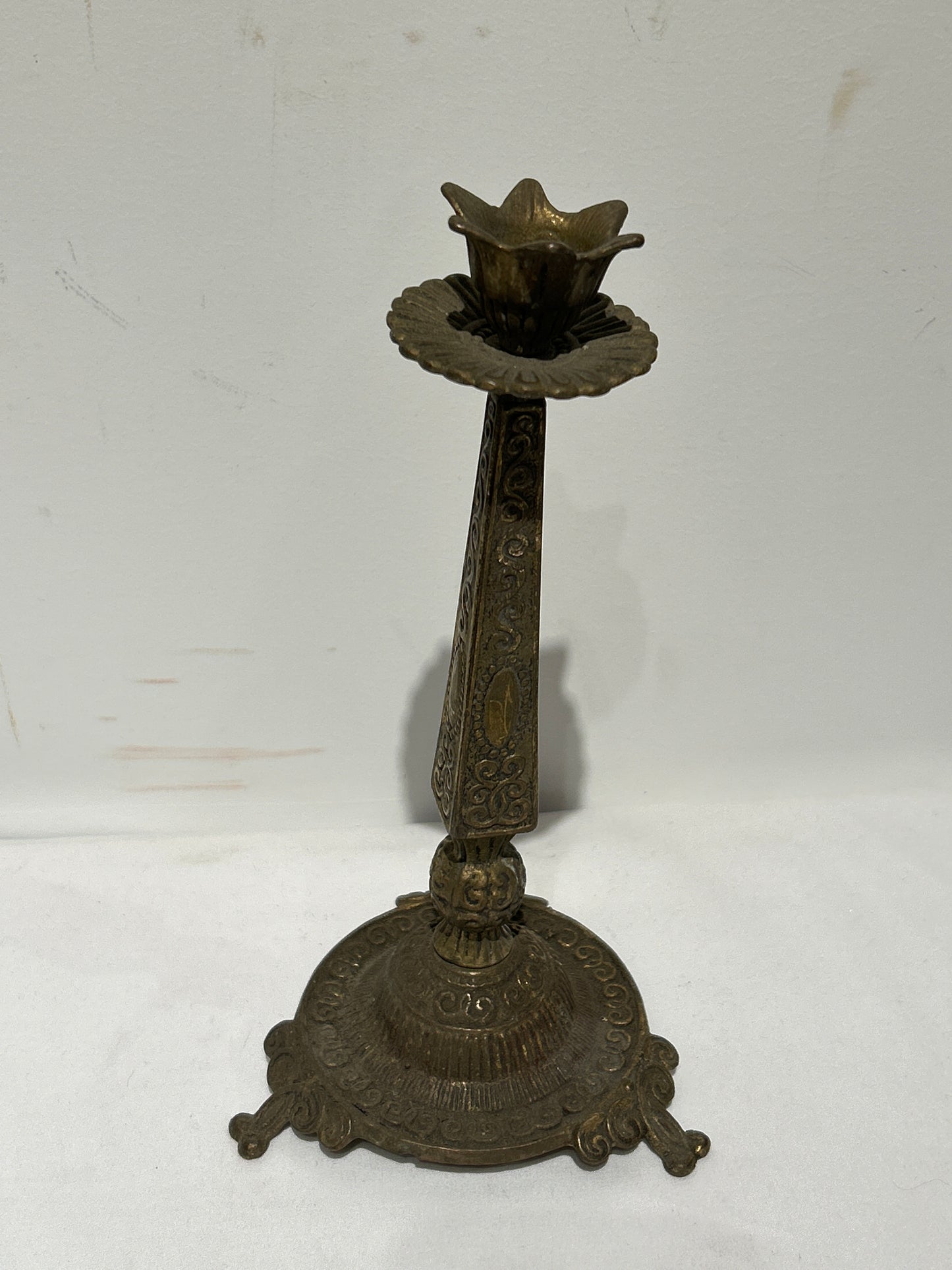 Vintage ornate brass candle holder