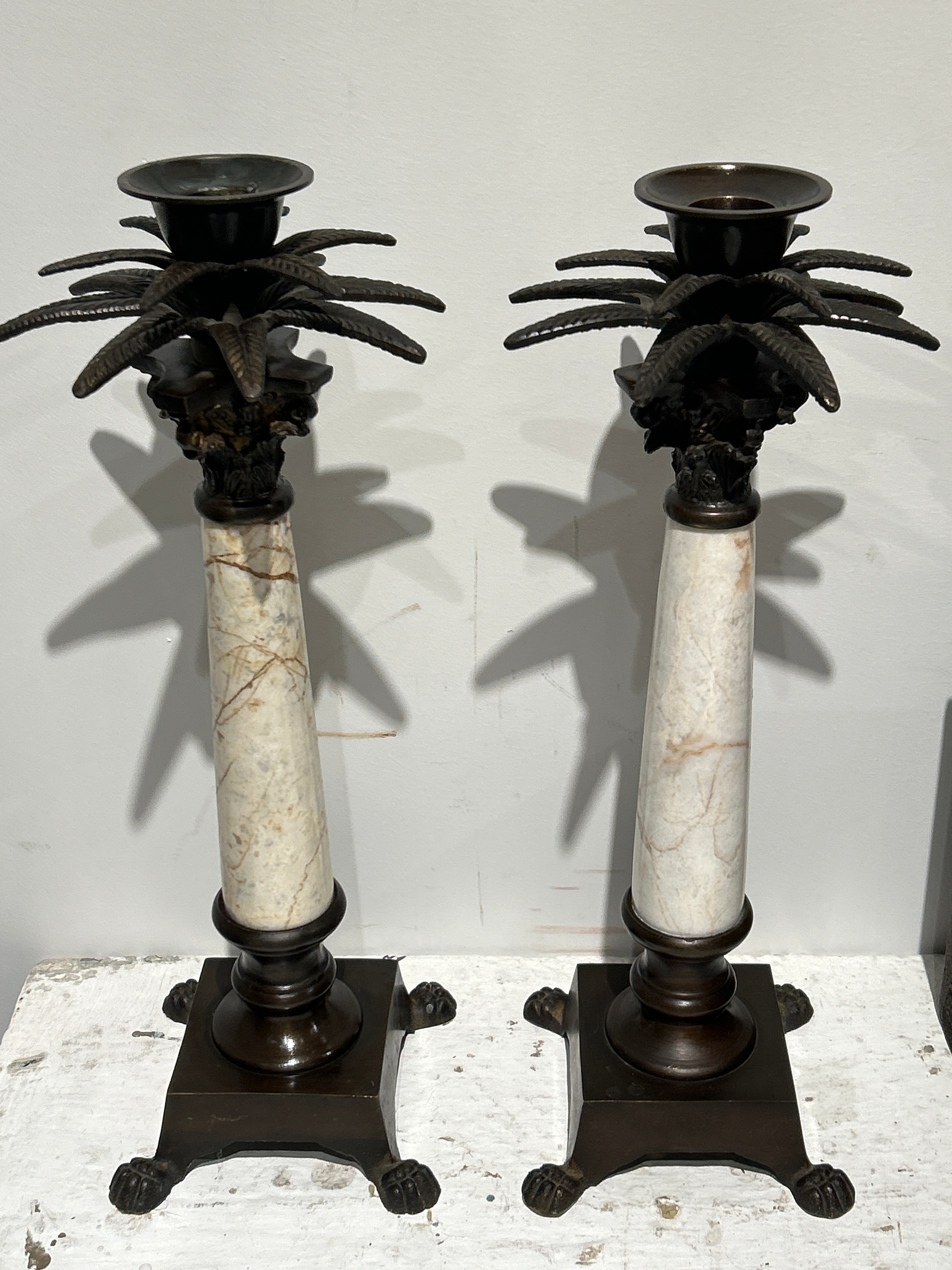 Set of 2 vintage marble candle holders