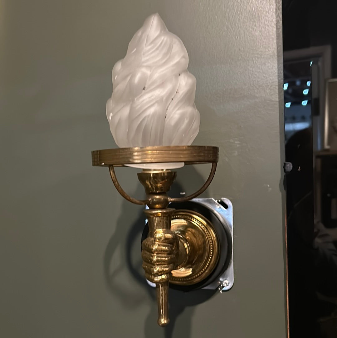 Mid Century French Brass Torchiere Wall Sconce