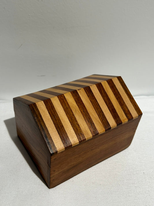 Vintage wood house jewelry box - lg