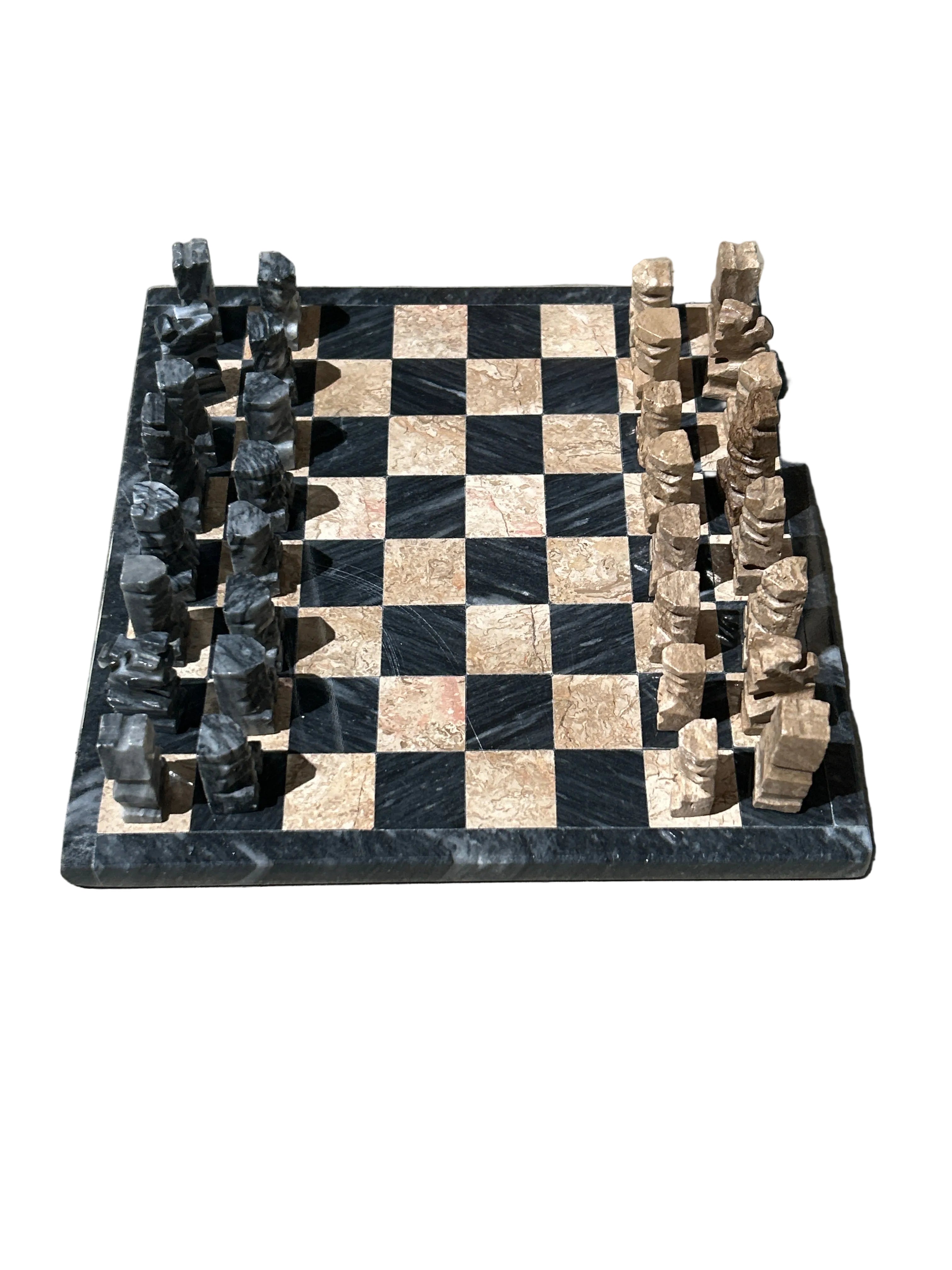 Vintage mini black and tan marble chess set