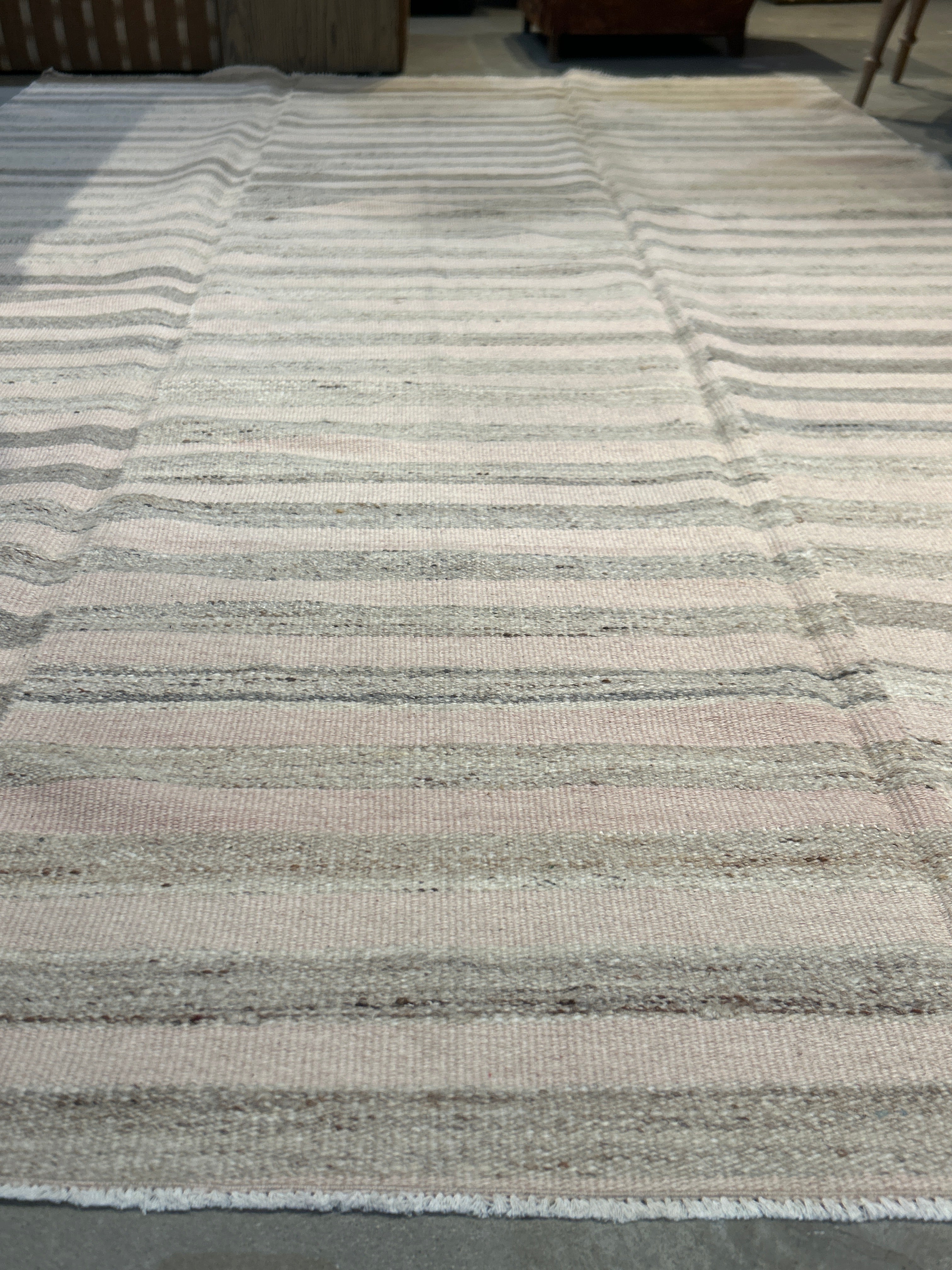Vintage Turkish Kilim striped wool rug