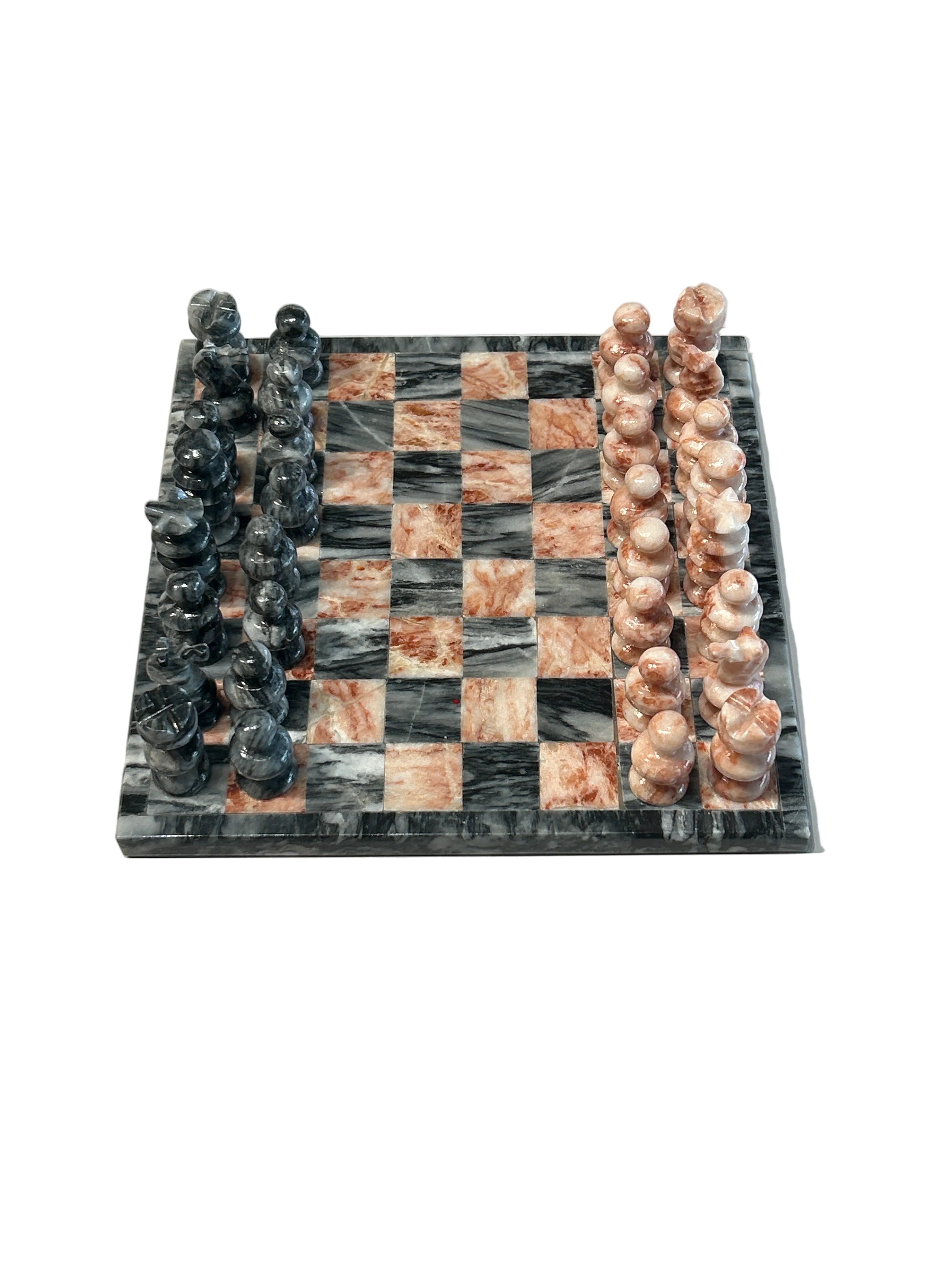 Vintage mini pink and gray marble chess set