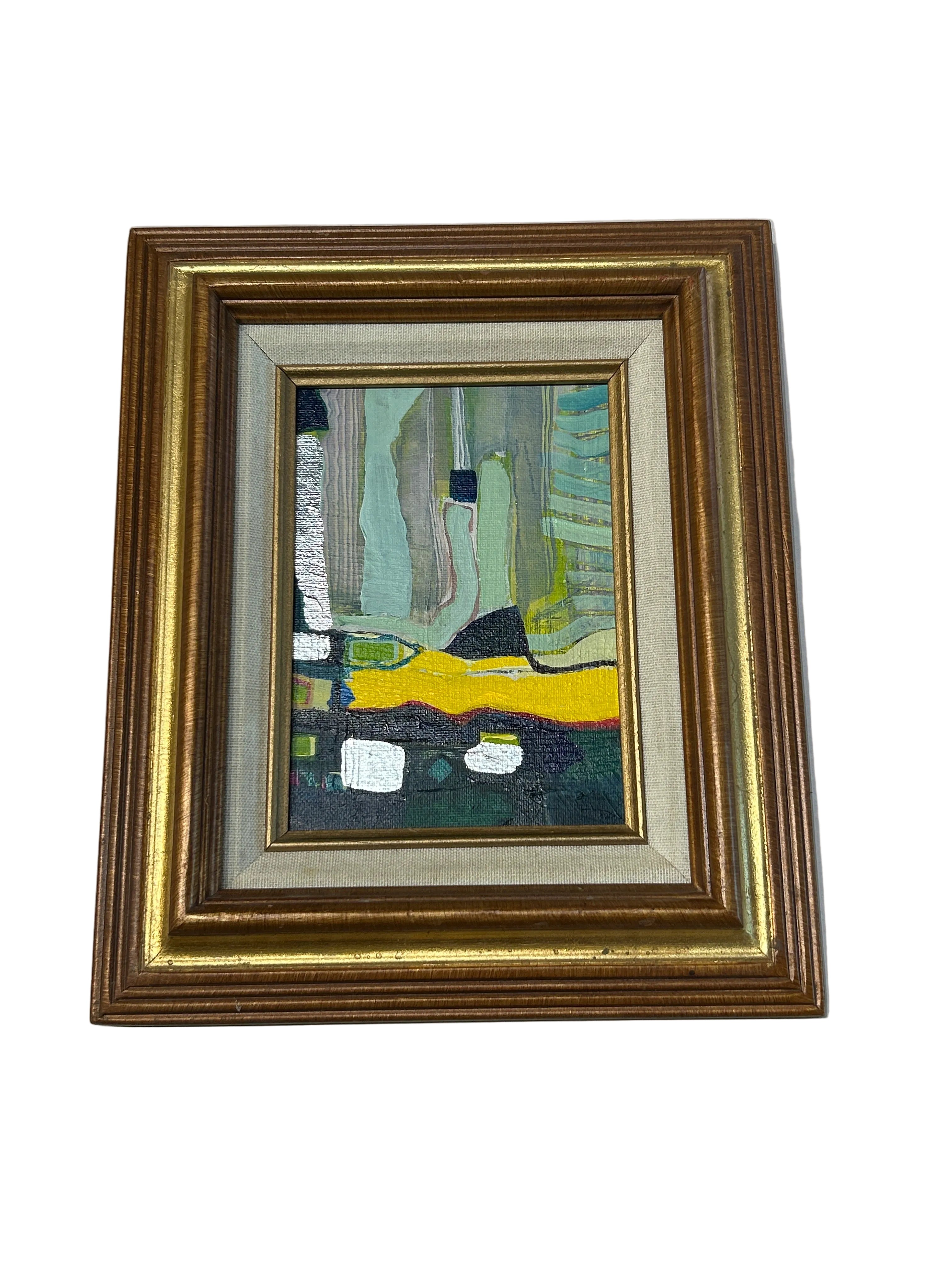 Vintage abstract painting in gilded wood frame