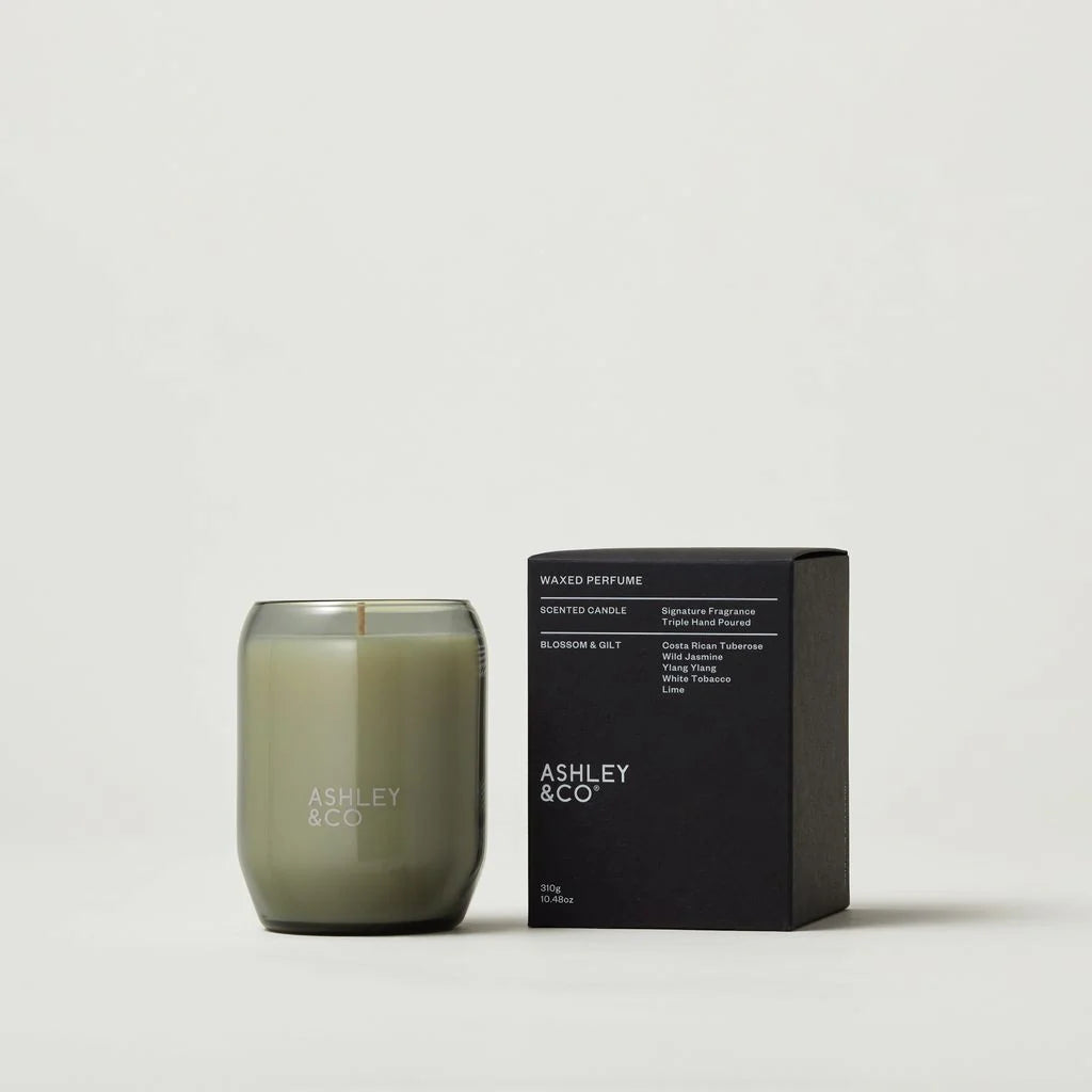 Waxed Perfume Blossom & Gilt Candle