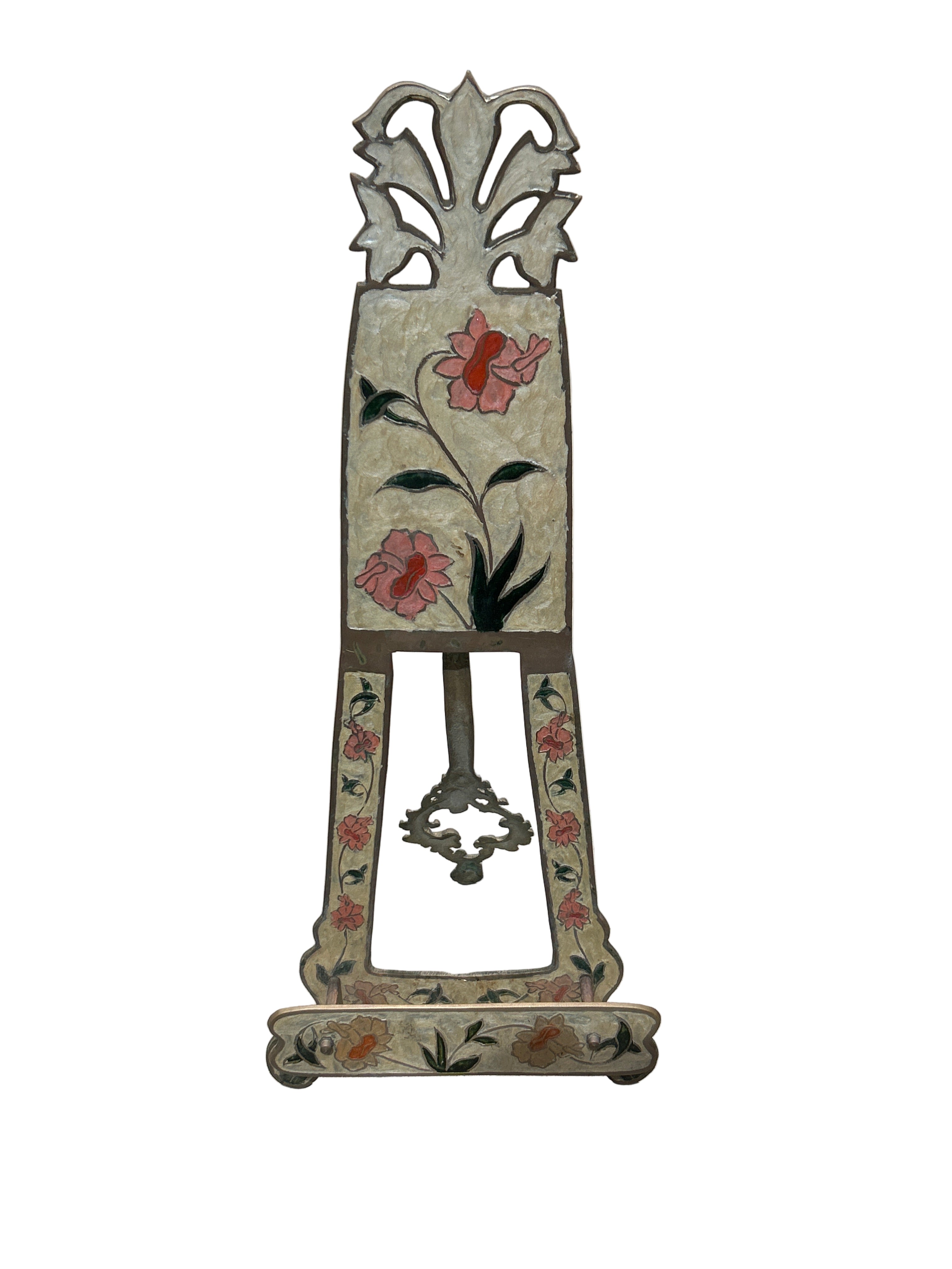 Vintage hand painted enamel easel with floral motif
