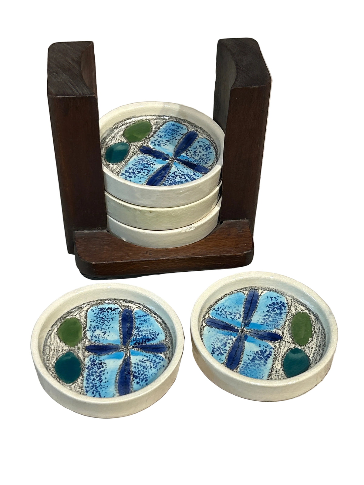 Vintage Ecuadorian hand painted ceramic 5-coaster set