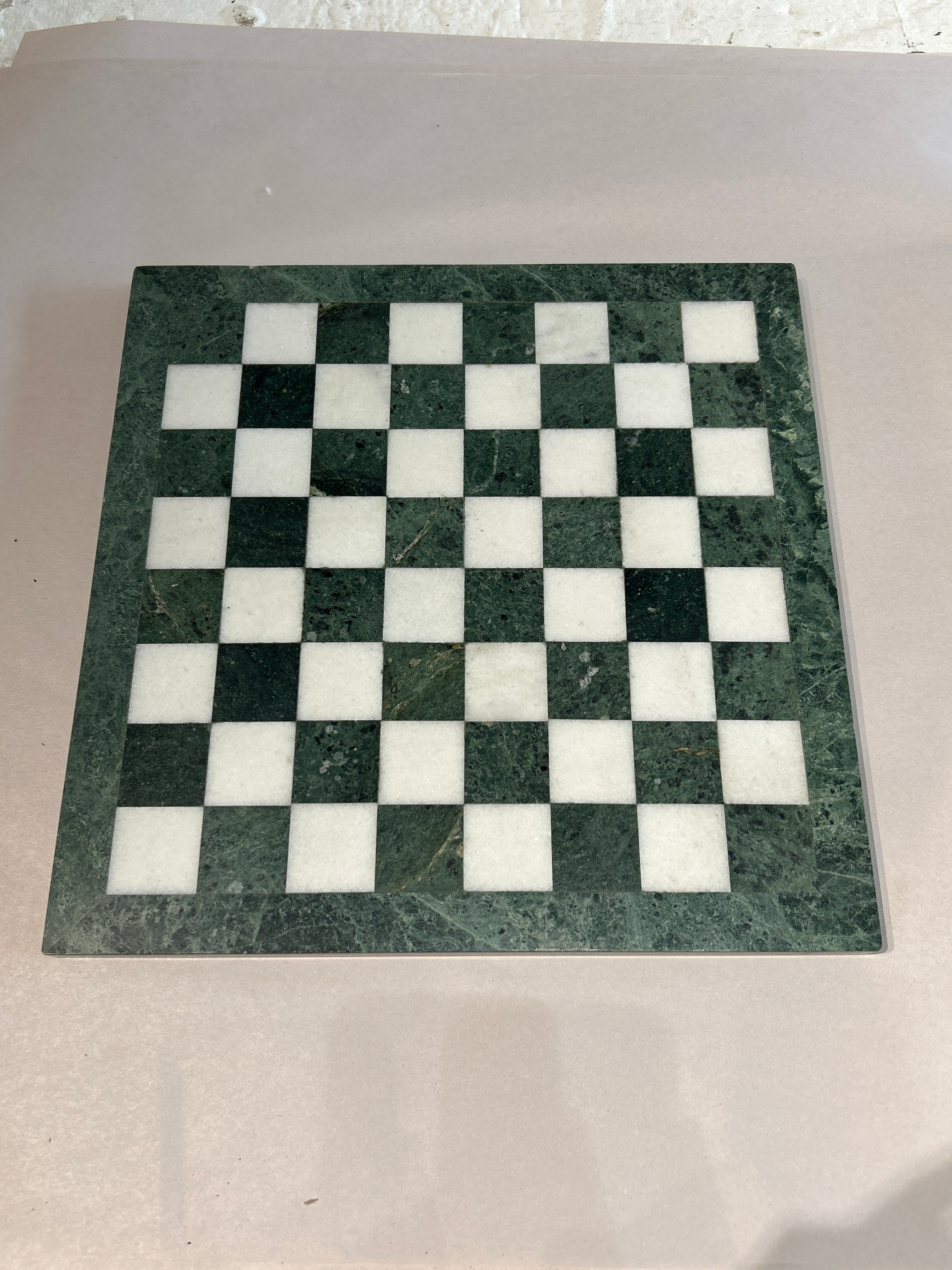 Vintage green and white marble chess set