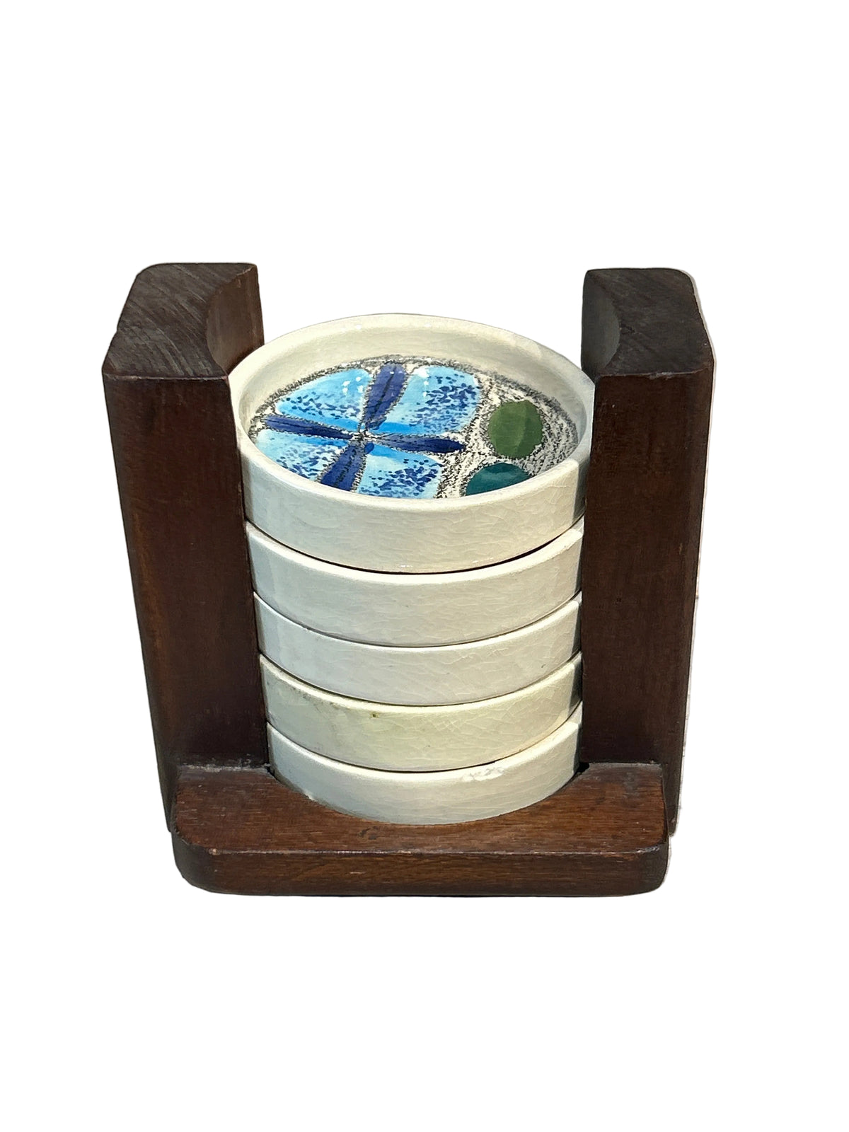 Vintage Ecuadorian hand painted ceramic 5-coaster set