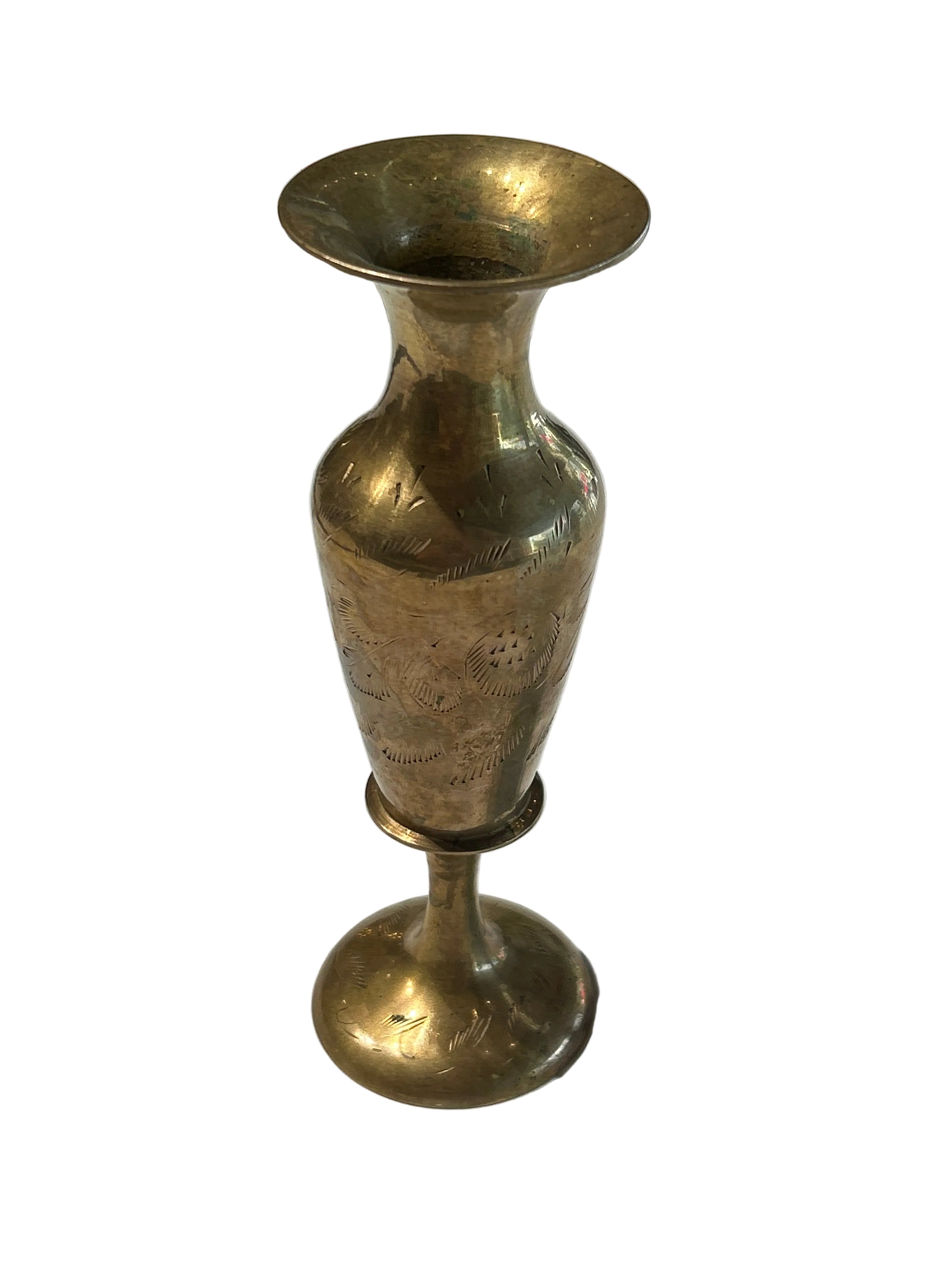Vintage etched fluted brass vase