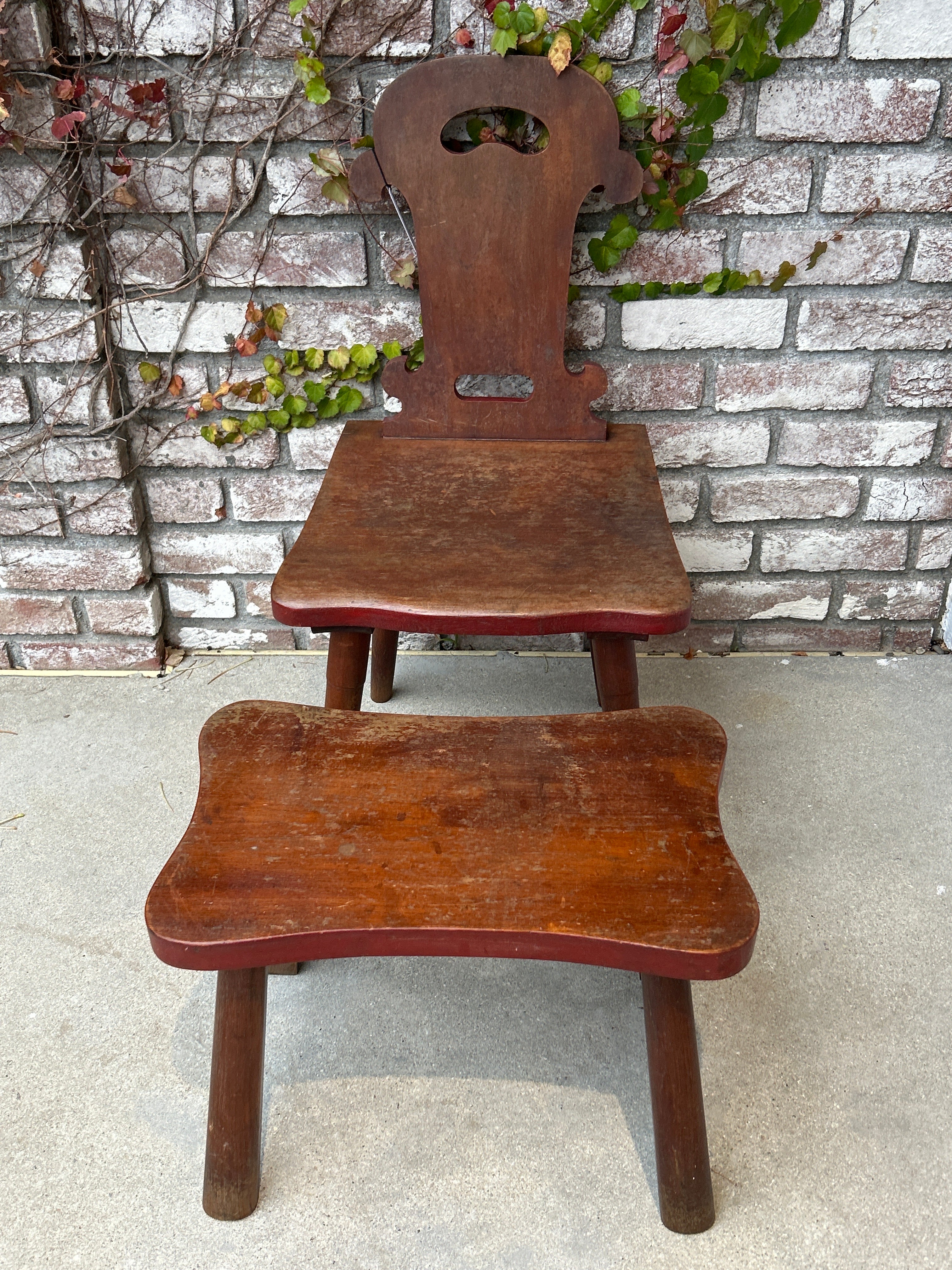 SET OF ONE CHAIR & ACCOMPANYING STOOL