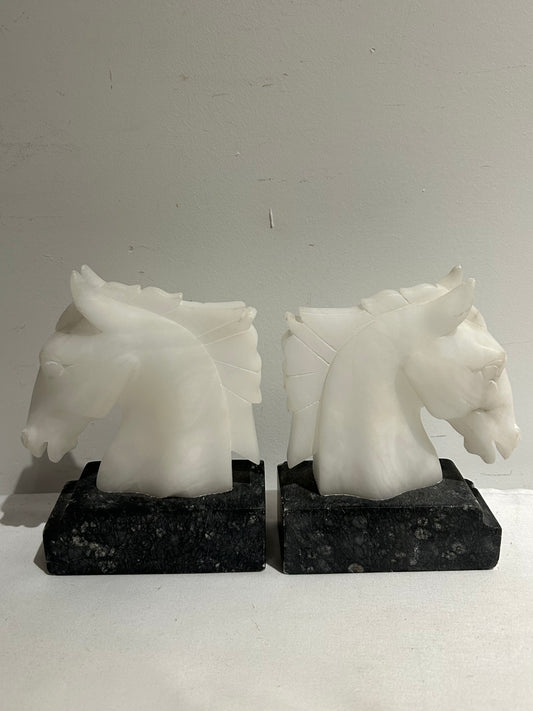 Vintage alabaster and marble horse bookends