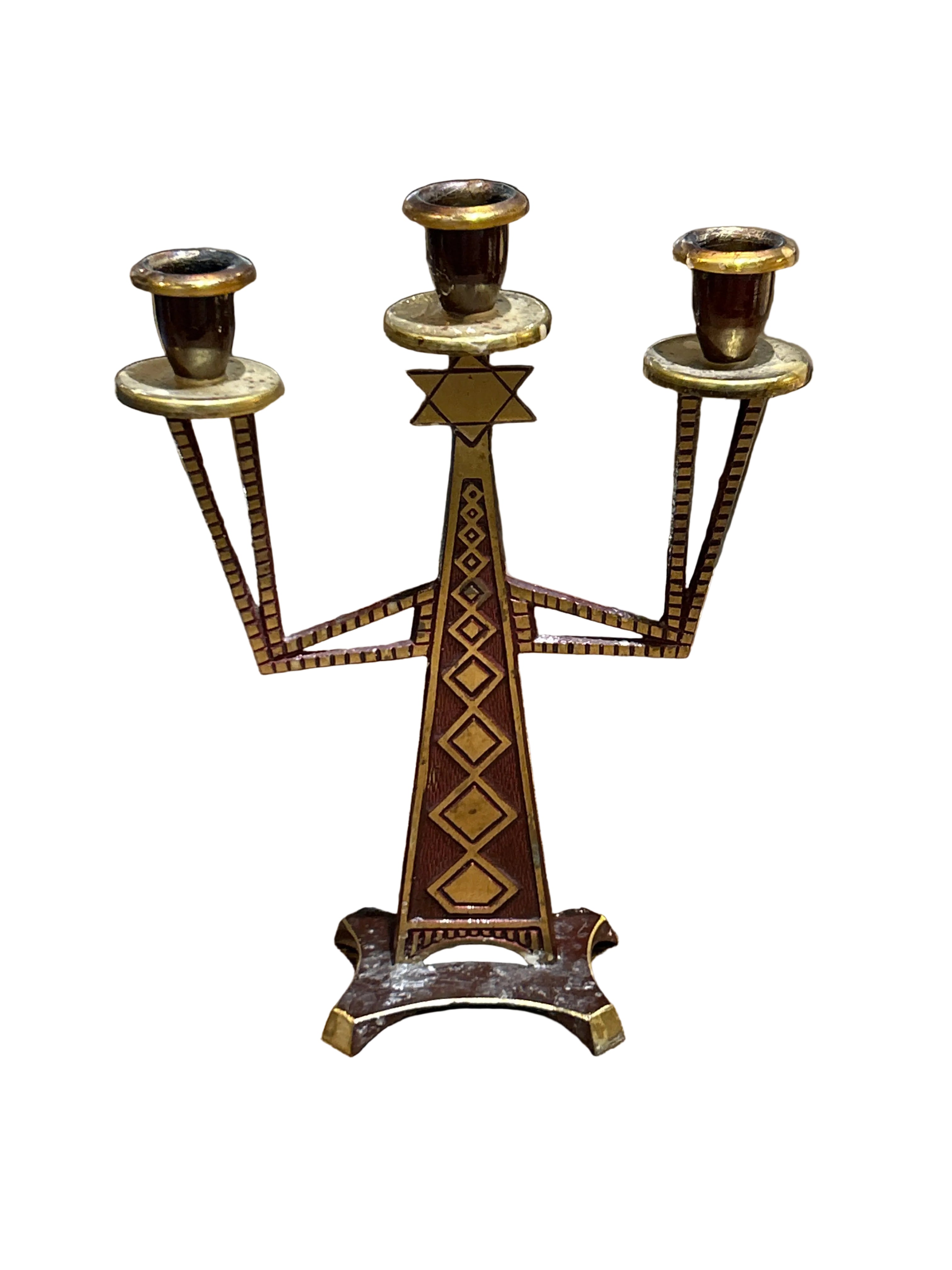 Vintage MCM Judaica brass candle holder